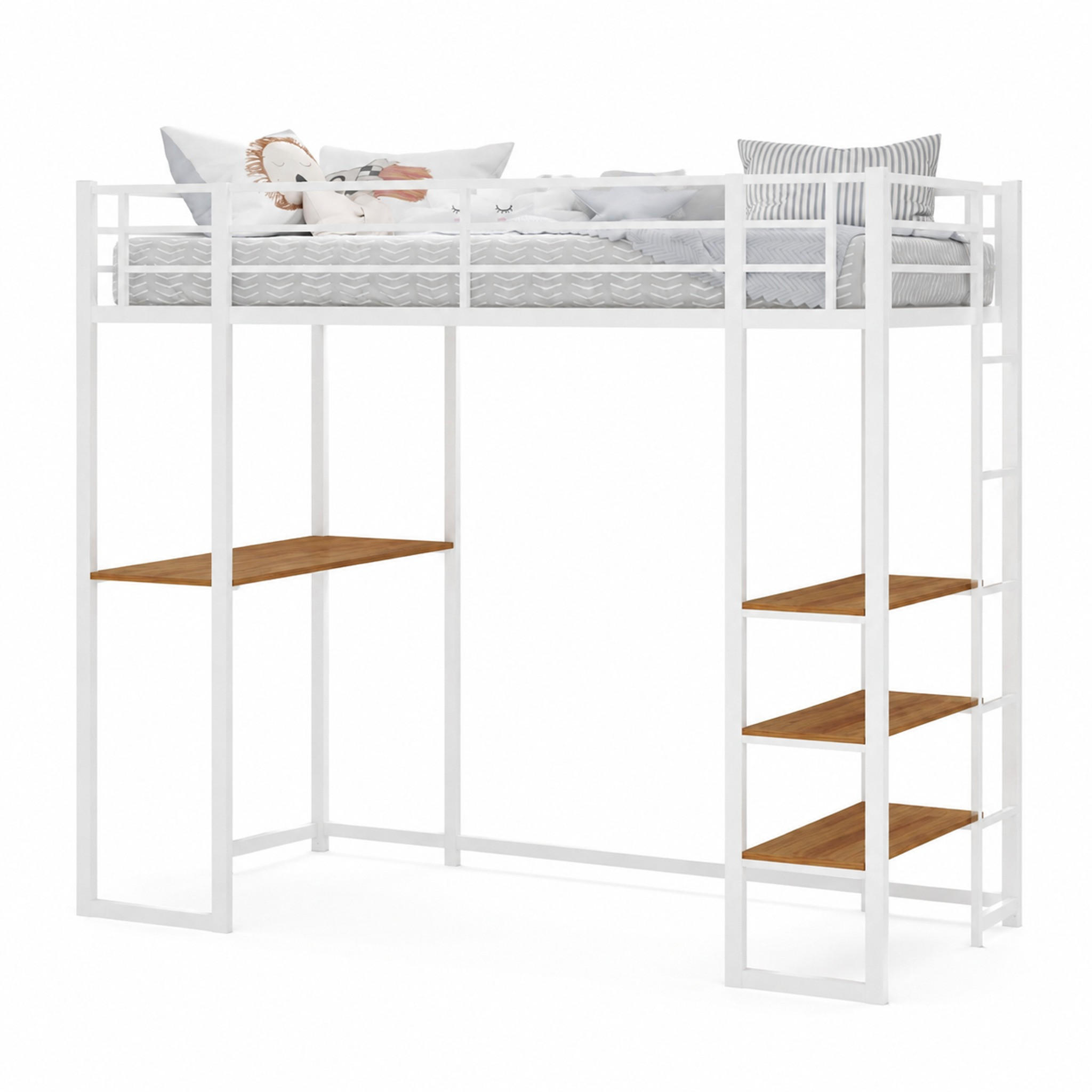 HOCHBETT mit Schreibtisch Metall Weiß - Weiß, Holz (90/190cm) - Meubliv