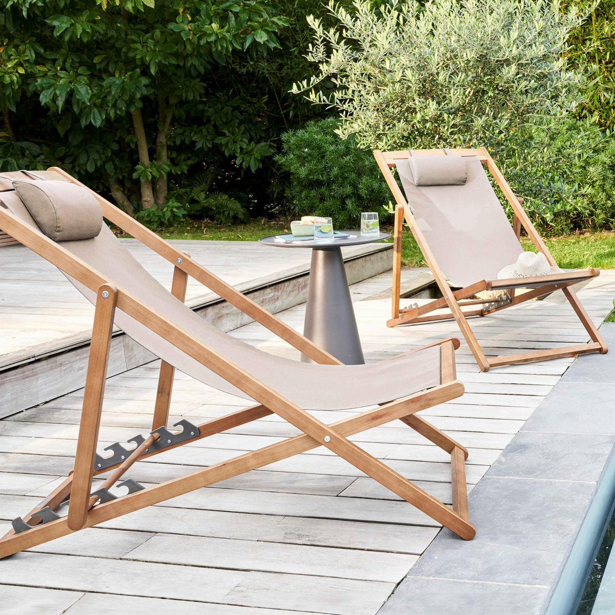 LIEGESTUHL 2-tlg., Taupe - Taupe, Holz (62/88/105cm) - Oviala