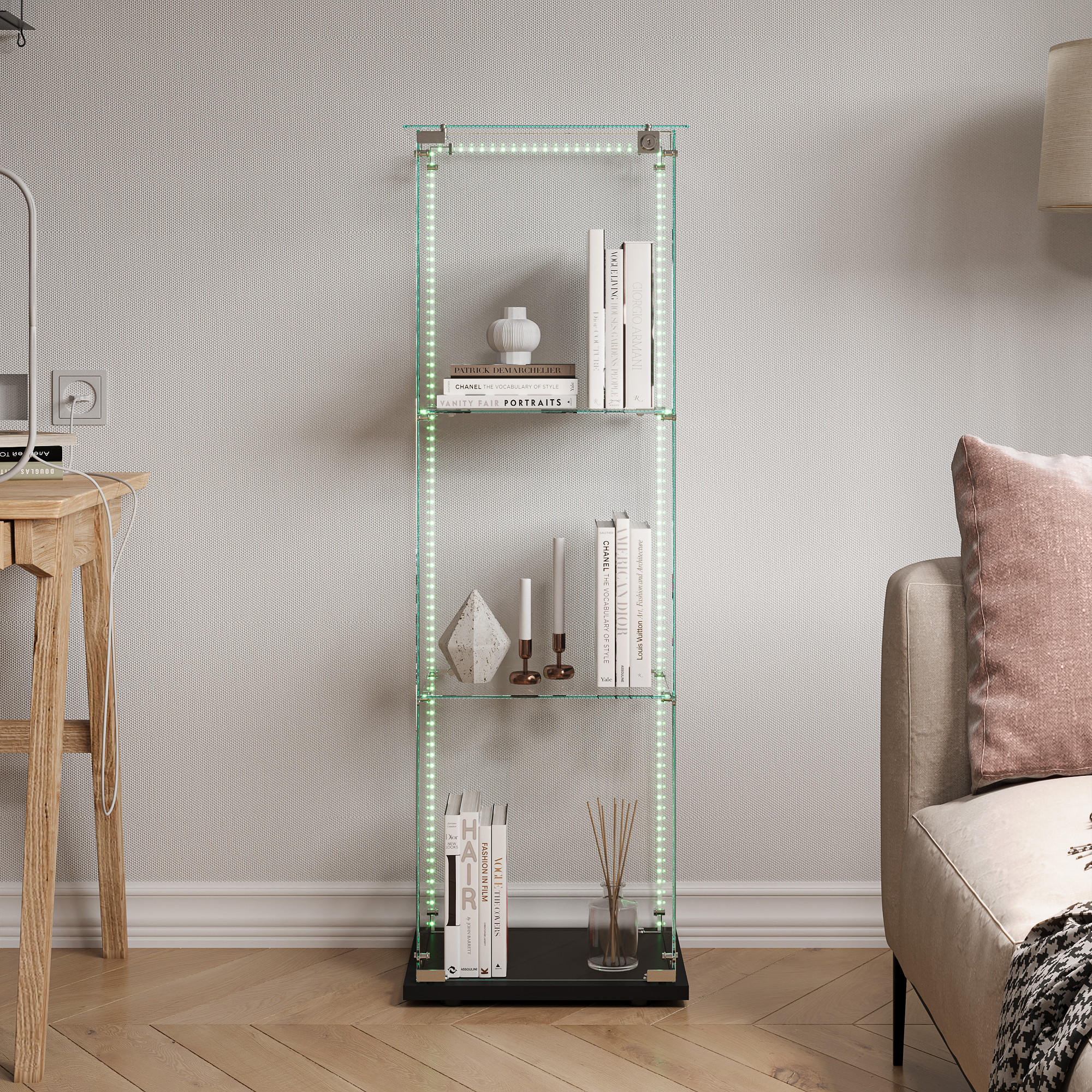 GLASVITRINE Standvitrine Mit LED, Schloss, 3 Regalen, Schwarz - Schwarz, Holz (35/123.3/39.8cm)