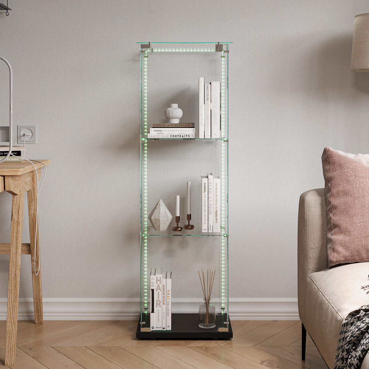 GLASVITRINE Standvitrine Mit LED, Schloss, 3 Regalen, Schwarz - Schwarz, Holz (35/123.3/39.8cm)