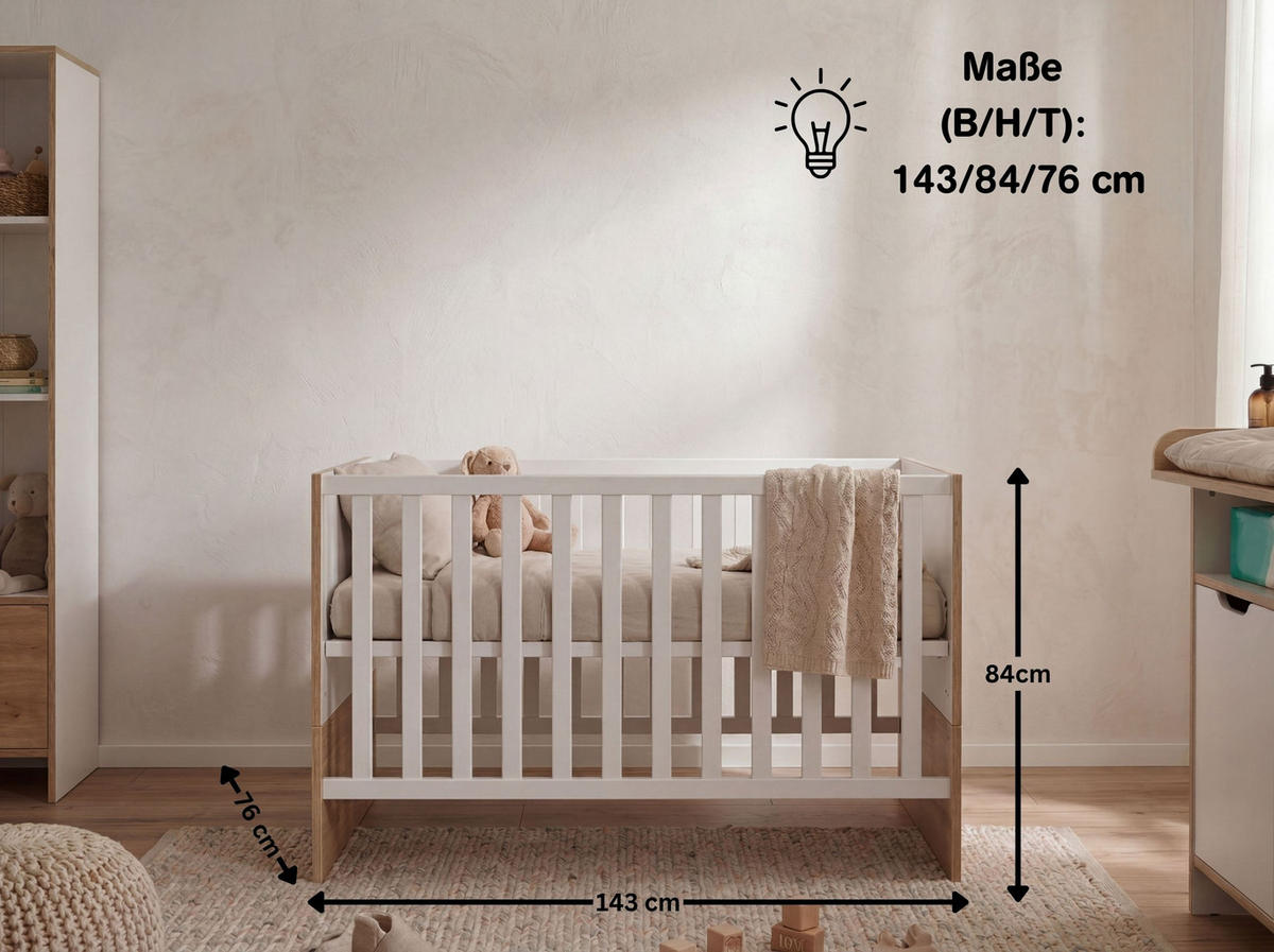 BABYBETT Maxim 70 x 140 cm 4x höhenverstellbar - Eiche Artisan/Weiß, Holz/Holzwerkstoff (70/140cm) - arthur berndt