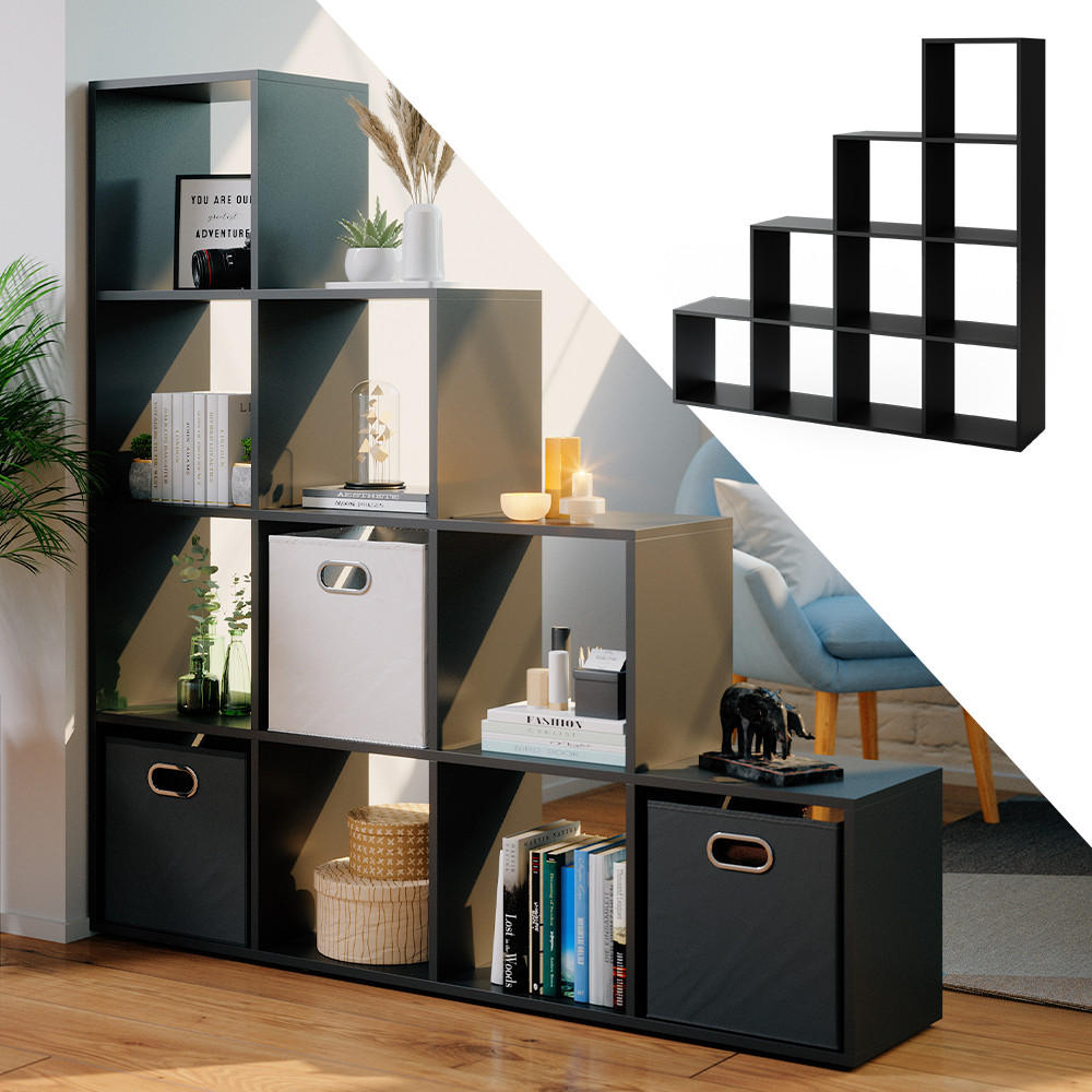 TREPPENREGAL Schwarz 142.5 x 140 cm - Schwarz, Holzwerkstoff (142.5/140/29cm) - Vicco