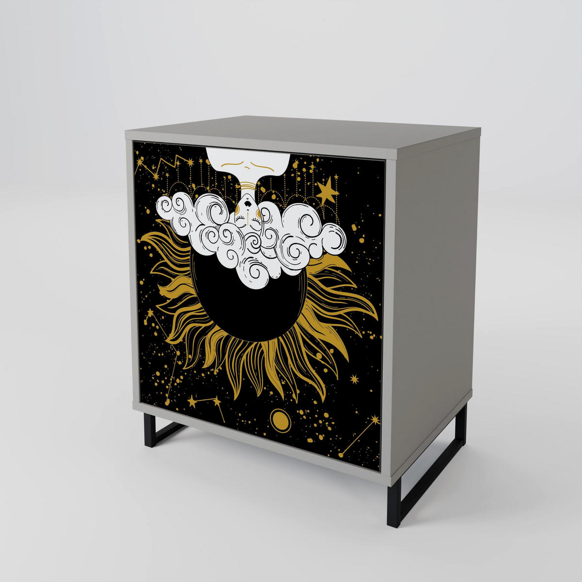 SIDEBOARD STELLAR CONSTELLATIONS, Grau, 57,5x42x57,5 cm, Ohne Füße - Multicolor/Grau, Holzwerkstoff (57.5/57.5/42cm) - SpaceRebels