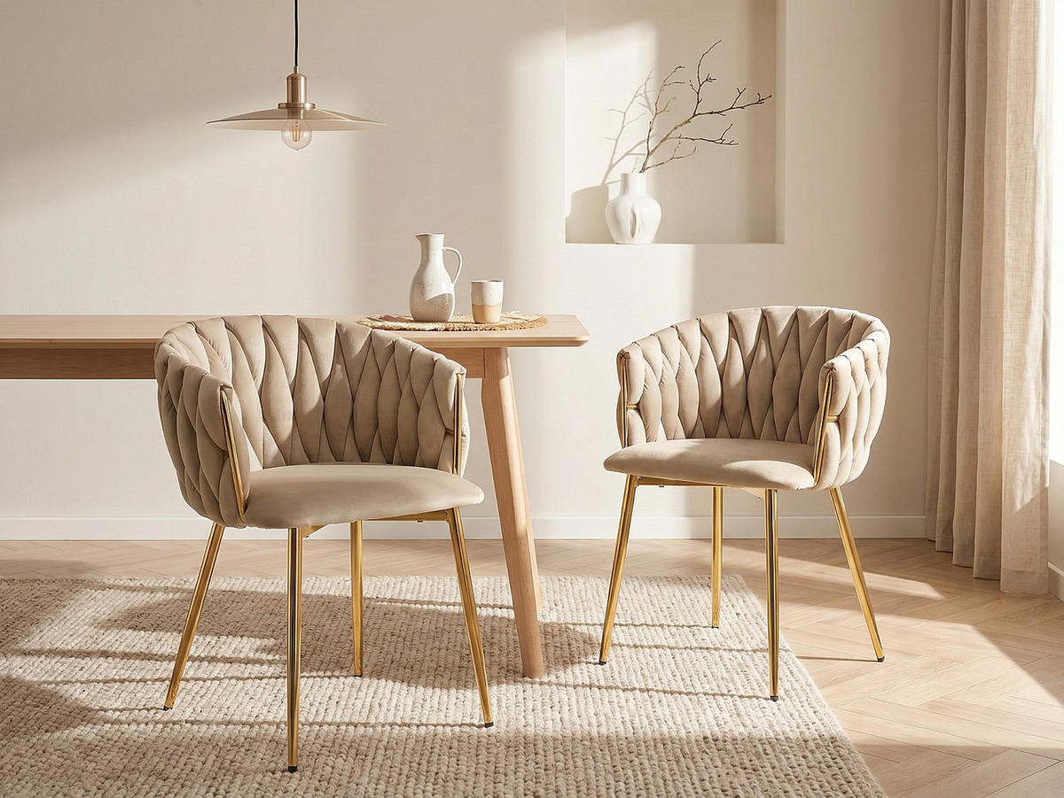 STUHL - 57 cm x 59 cm - Samt, Stoff - Beige ELEGANO - Beige, Textil (57/74/59cm) - Vente-Unique