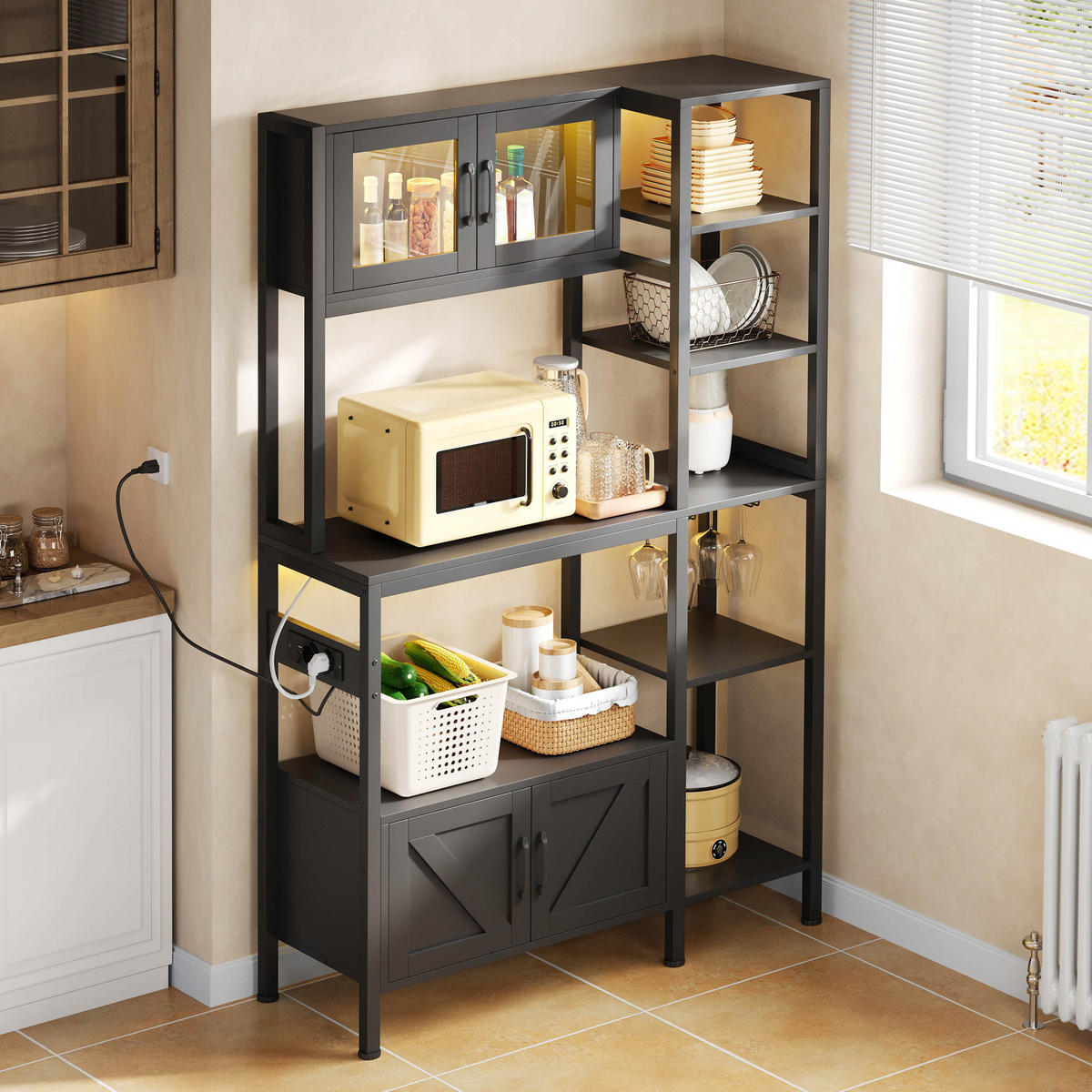 BUFFETSCHRANK Schwarz 115/40/180 cm - Schwarz, Holz (115/180/40cm) - PANGIVO