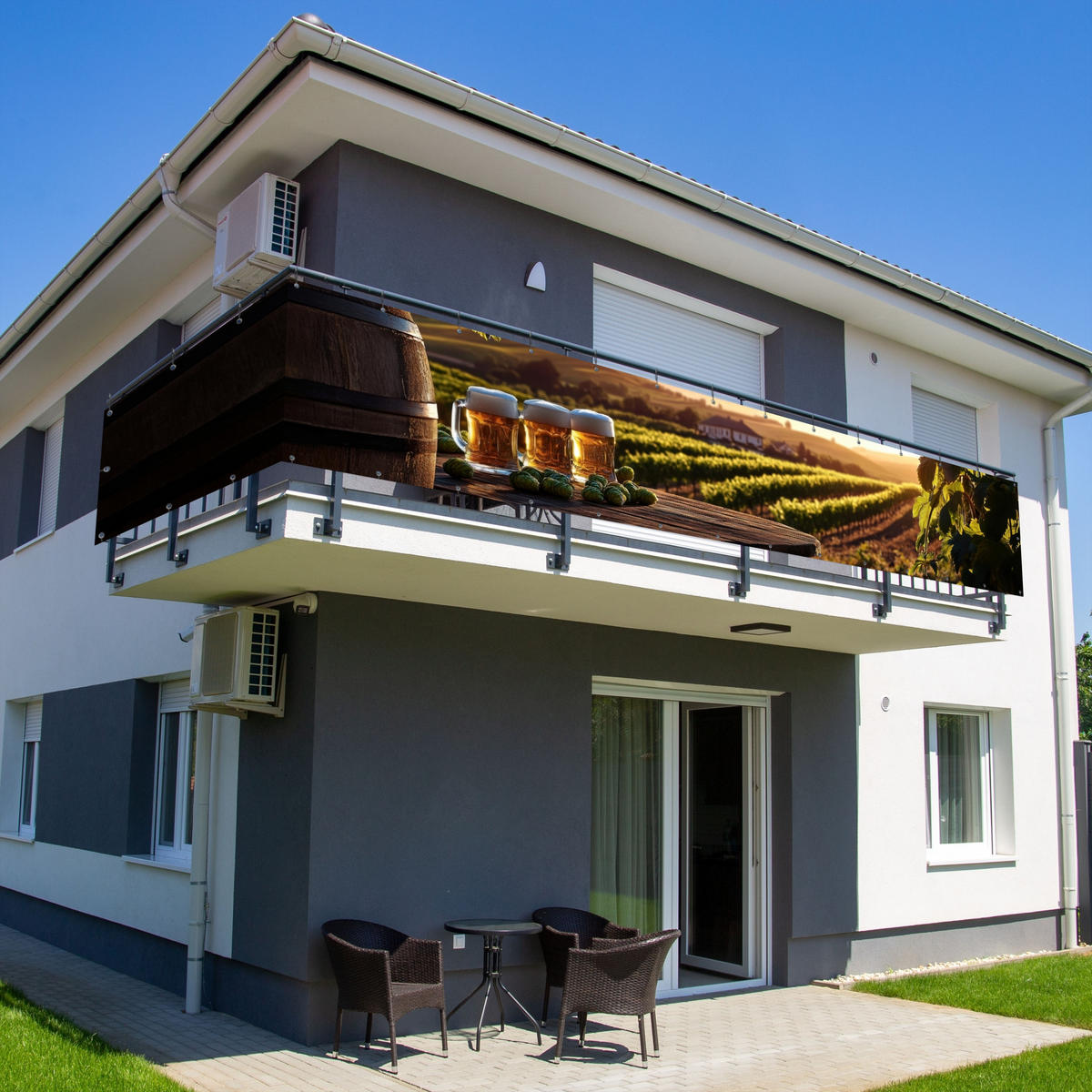 BALKON-SICHTSCHUTZ Bier - Hopfen - Landschaft - Grün, Kunststoff (500/75cm) - MuchoWow
