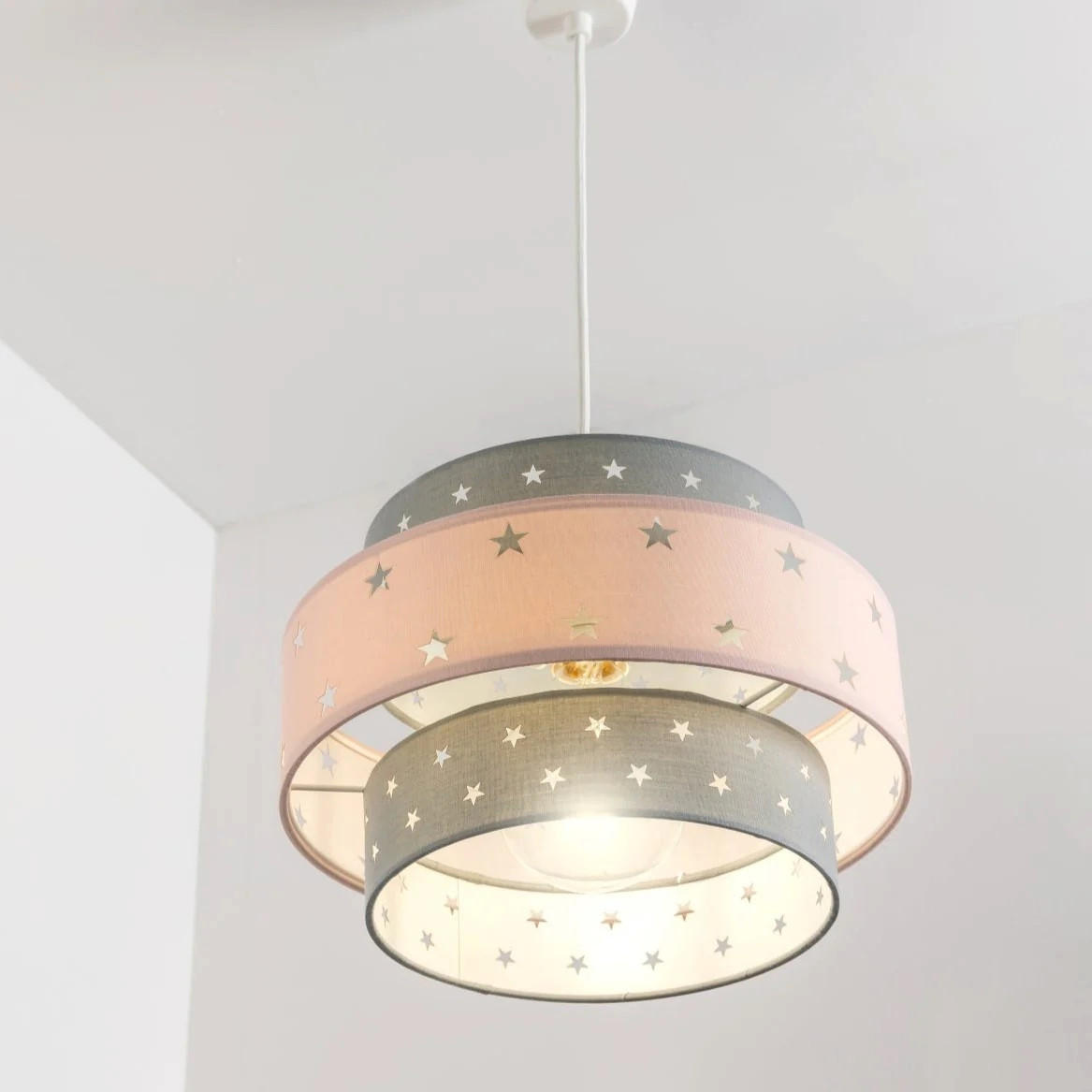 LAMPENSCHIRM STARLIGHT Grau, Rosa, einfache Installation, nicht elektrisch - Pink, Textil (30/30/19cm) - CGC Europe