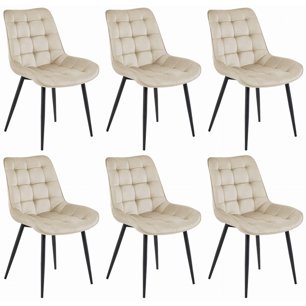 STUHL BARDI 6-er Set, Beige, Schwarz, mit Samtstoff gepolstert - Grün, Textil/Metall (43/90/51cm) - Komodee