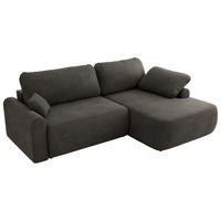 ECKSCHLAFSOFA CUBO L Dunkelgrau Velvet - rechts - Dunkelgrau/Schwarz, Kunststoff/Textil (187/273cm) - MKS