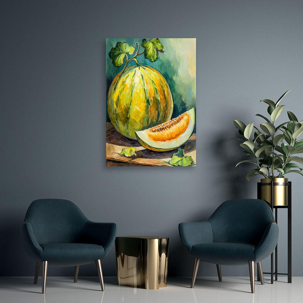 LEINWANDBILD Wassermelonenfrucht handbemalt 60x90cm - Grün, Textil (60/90cm) - Feeby