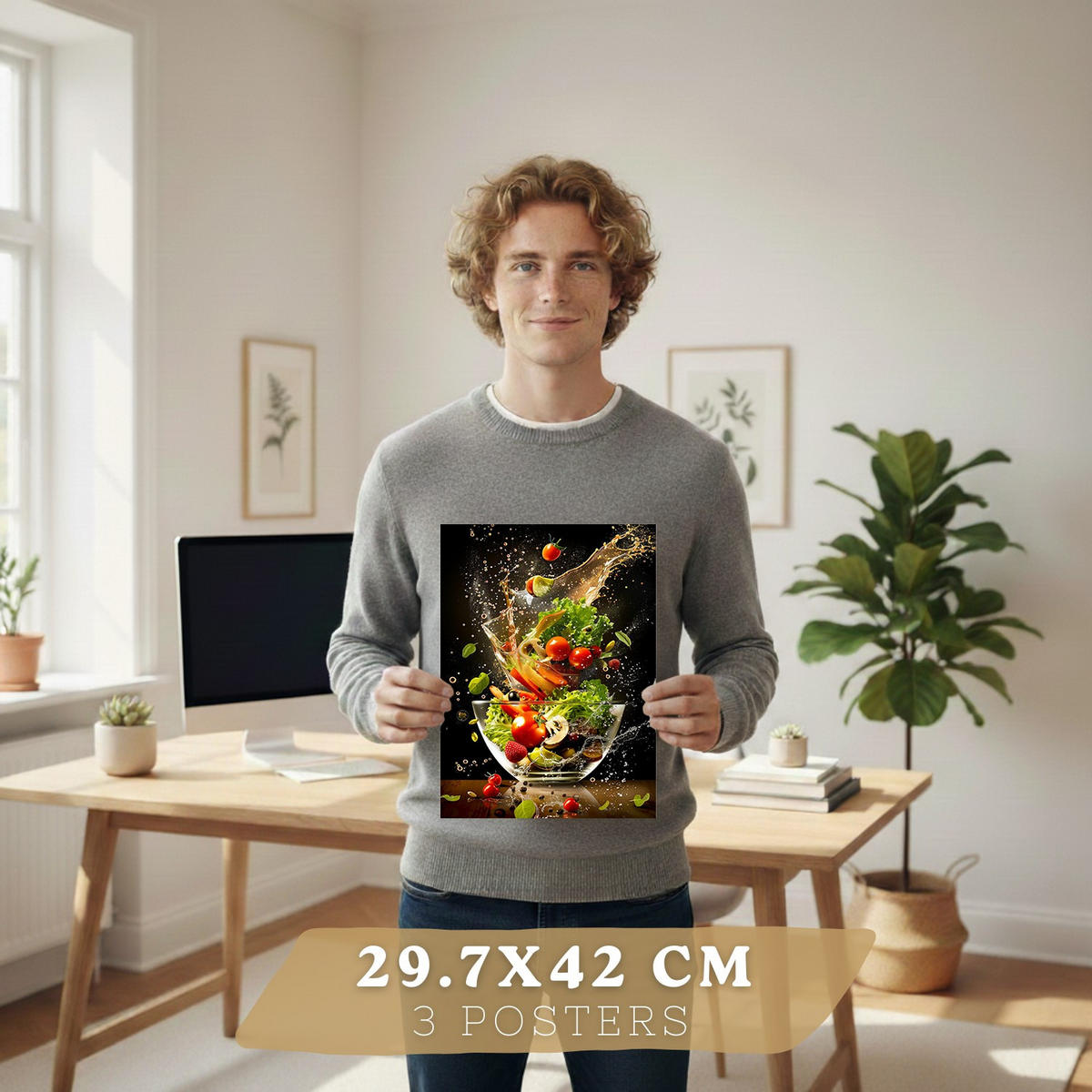 PLAKAT Sada 3 Salát A3 Černý rám - černá, papír (29.7/1/42cm) - Nacnic