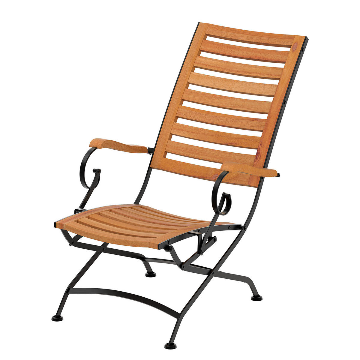 GARTENLIEGE - Akazie massiv / Stahl - Akazie / Schwarz - Schwarz/Akaziefarben, Holz/Metall (65/90/136cm) - home24