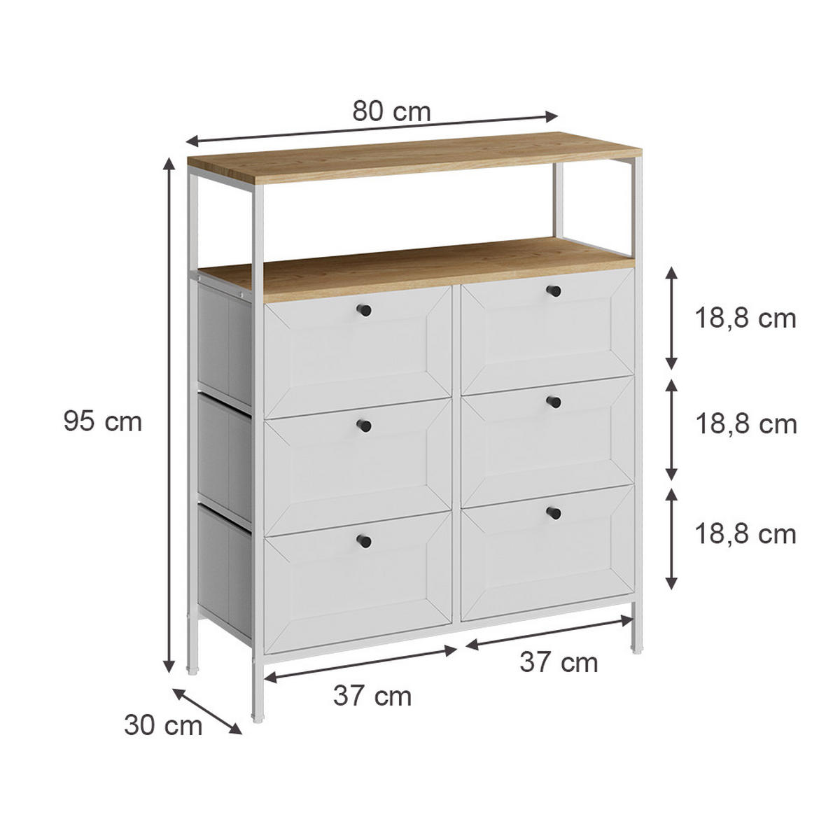 KOMMODE Belaro Weiß 80 x 95 cm 6 Schubladen - Weiß, Holzwerkstoff (80/95/30cm) - Vicco