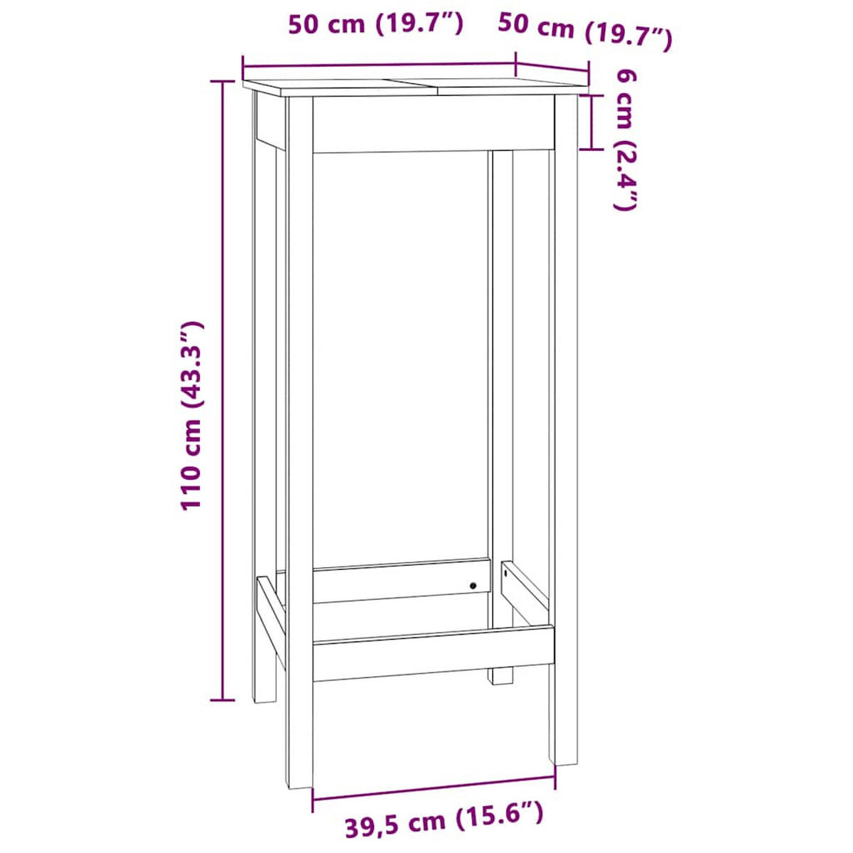 BARTISCH 50/50/110 Cm Massivholz Kiefer - Braun, Holz (50/50/110cm) - vidaXL