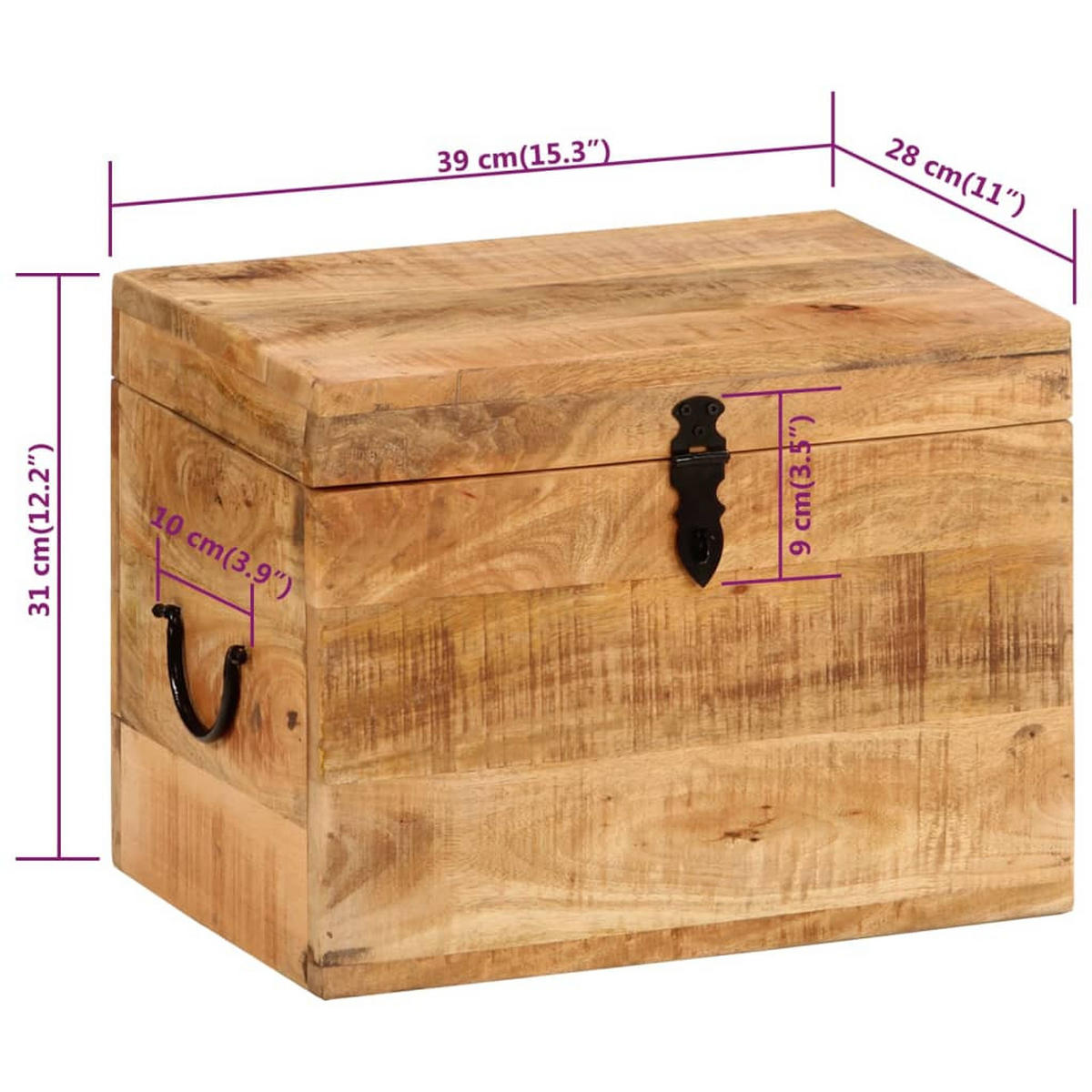 AUFBEWAHRUNGSBOX 39/28/31 Cm Massivholz Mango - Braun, Holz (39/31/28cm) - vidaXL