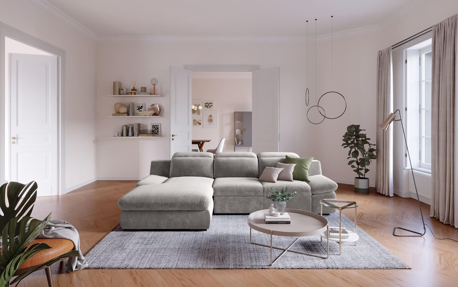 ECKSOFA mit Schlaffunktion und Bettkasten - Hellgrau, Kunststoff/Textil (276/168cm) - Cotta