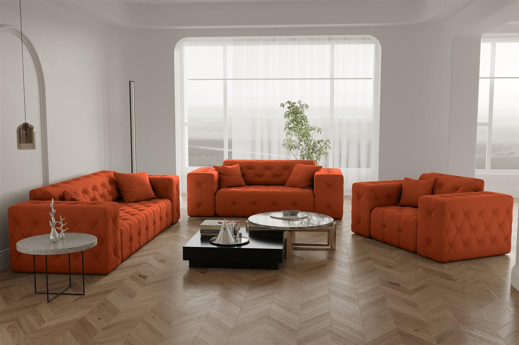 SOFASET Chantal - Orange, Holzwerkstoff/Textil (251/78/96cm) - Fun Möbel