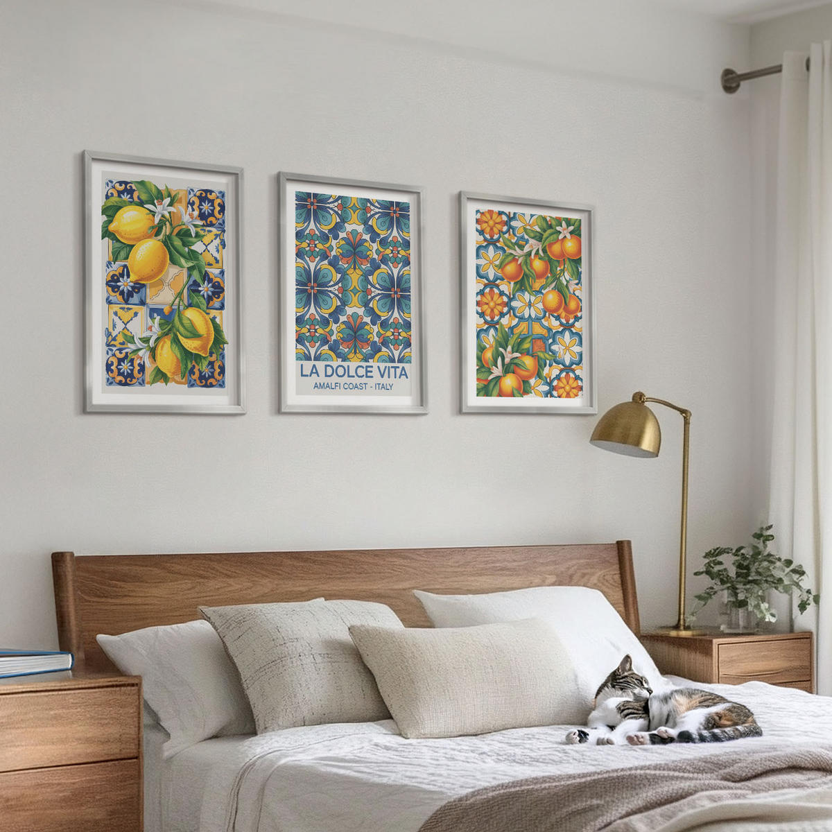 BILDER SET 3er Set - 40x60 cm Silberner Rahmen - Zitronen-Orangenblütenmuster - Silberfarben, Kunststoff (40/60cm) - TULUP