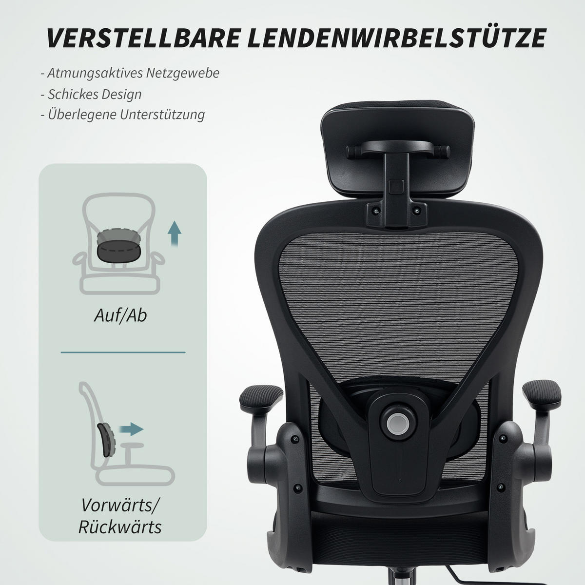 BÜROSTUHL Ergonomischer Schreibtischstuhl mit Hochklappbaren Armlehnen Schwarz - Schwarz, Kunststoff/Textil (58/125/63cm) - HOMCOM