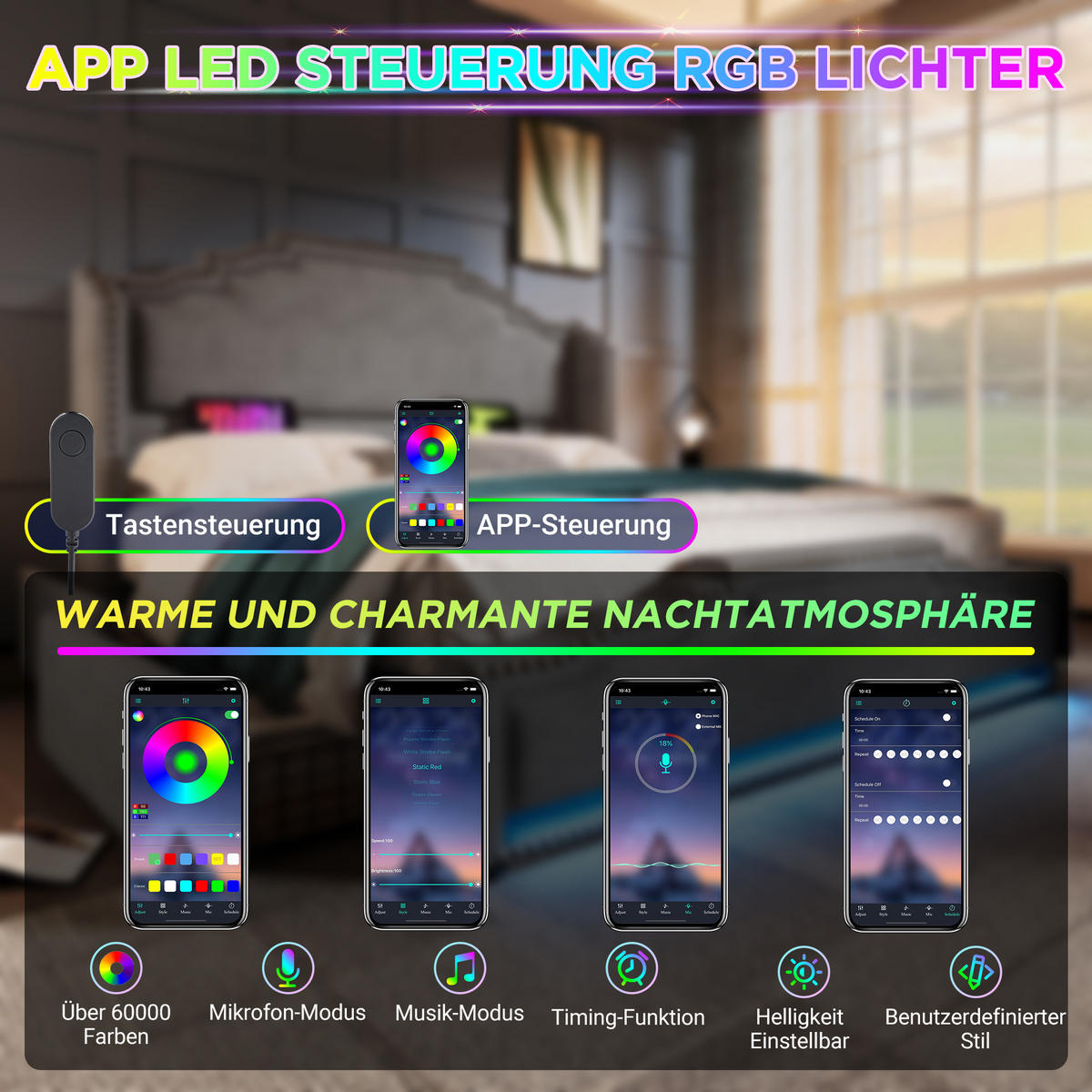 POLSTERBETT 160/200 cm mit LED-Beleuchtung, USB-C-Anschluss, 4 Schubladen und Lattenrost, Samt, Grau - Grau, Textil (160/200cm) - Redom