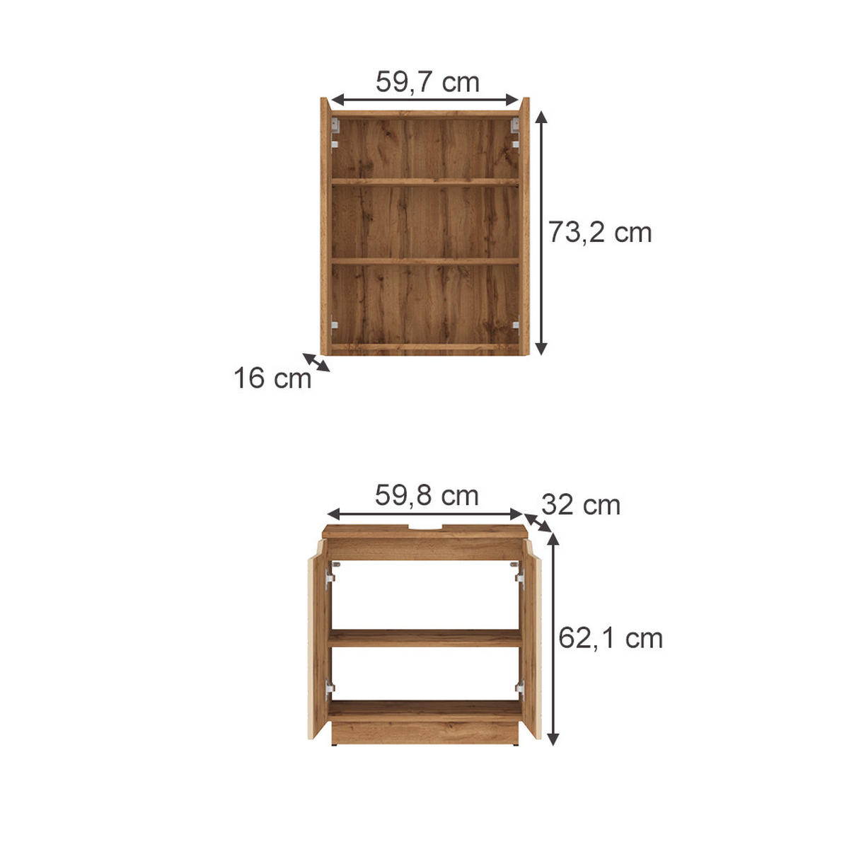KOUPELNOVÝ NÁBYTEK Lotta Dub/kašmír se strukturou dlaždic - kašmírová, kompozitní dřevo (59.8/62.5/32cm) - Vicco