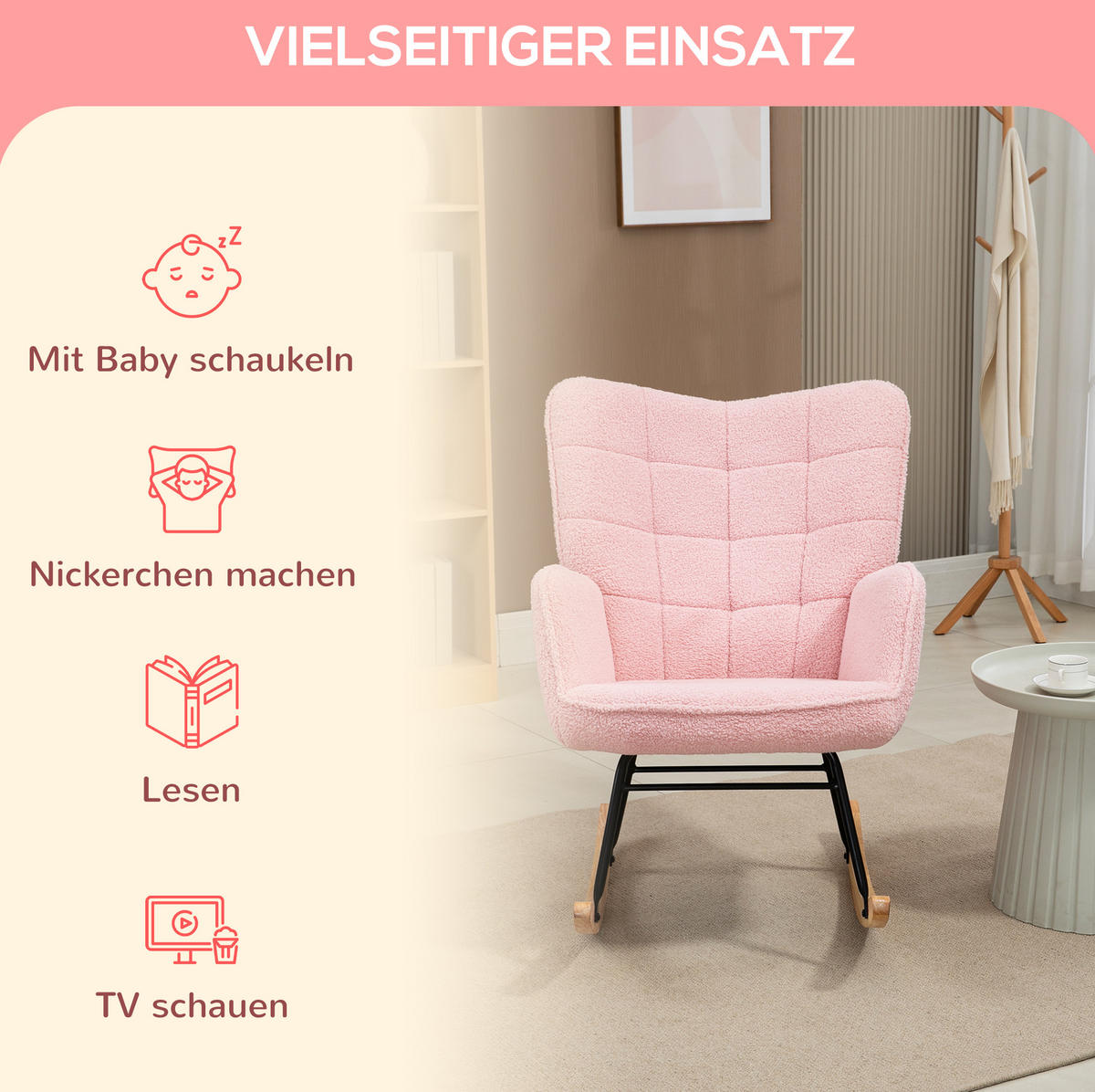 SCHAUKELSTUHL 98/71/101 cm rosa aus Polyester mit Armlehnen - Rosa, Textil (98/101/71cm) - OKWISH