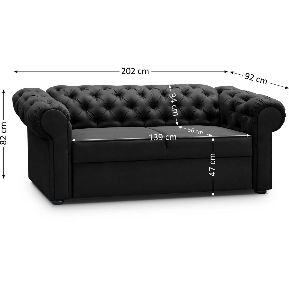 SOFA Chester 2-Sitzer, im Chesterfield-Stil, Schwarz - Wengefarben/Schwarz, Textil (202/82/92cm) - Beautysofa