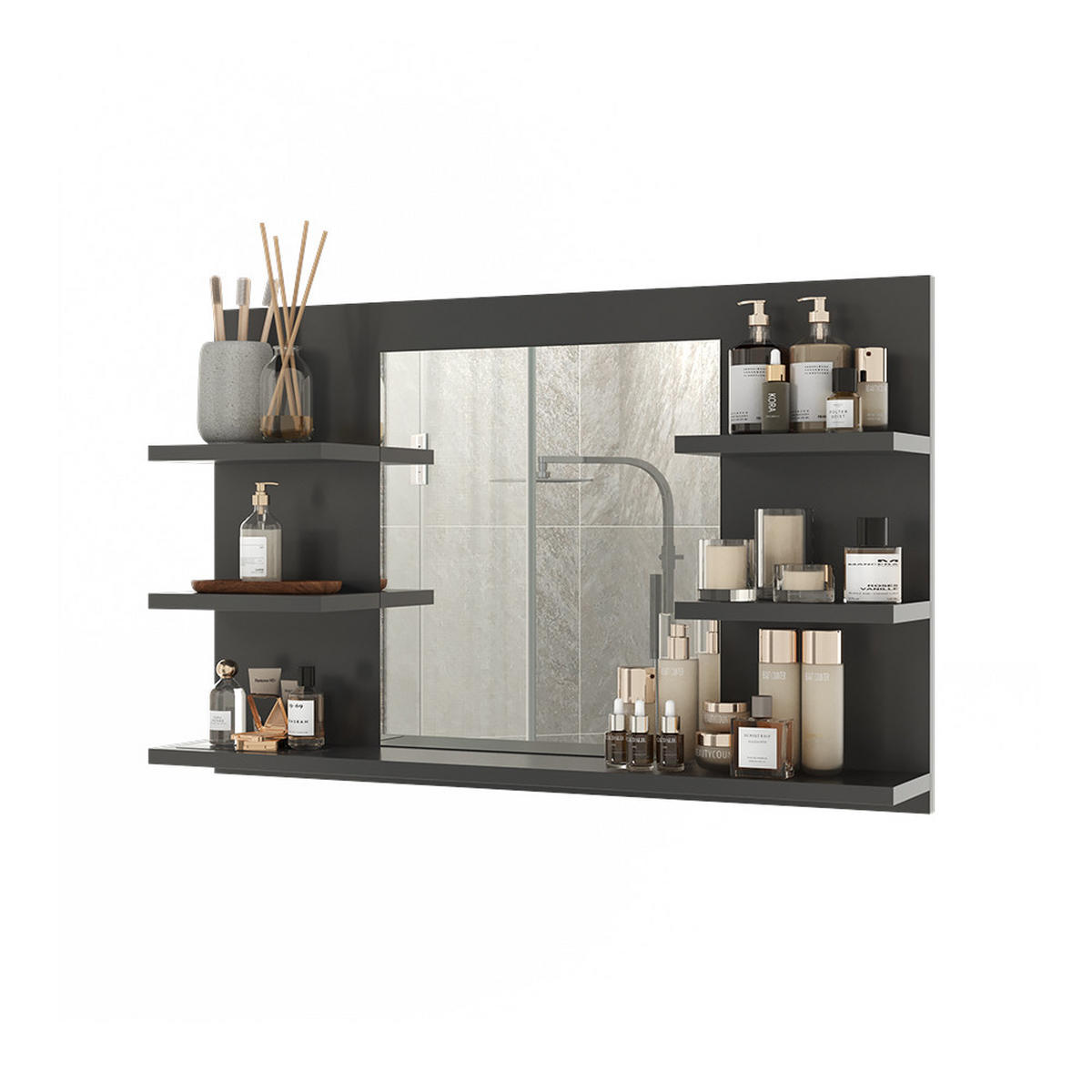 BADSPIEGELSCHRANK Wilbur Anthrazit 78 x 50 cm mit Regalen - Anthrazit, Holzwerkstoff (78/50/13.6cm) - Vicco