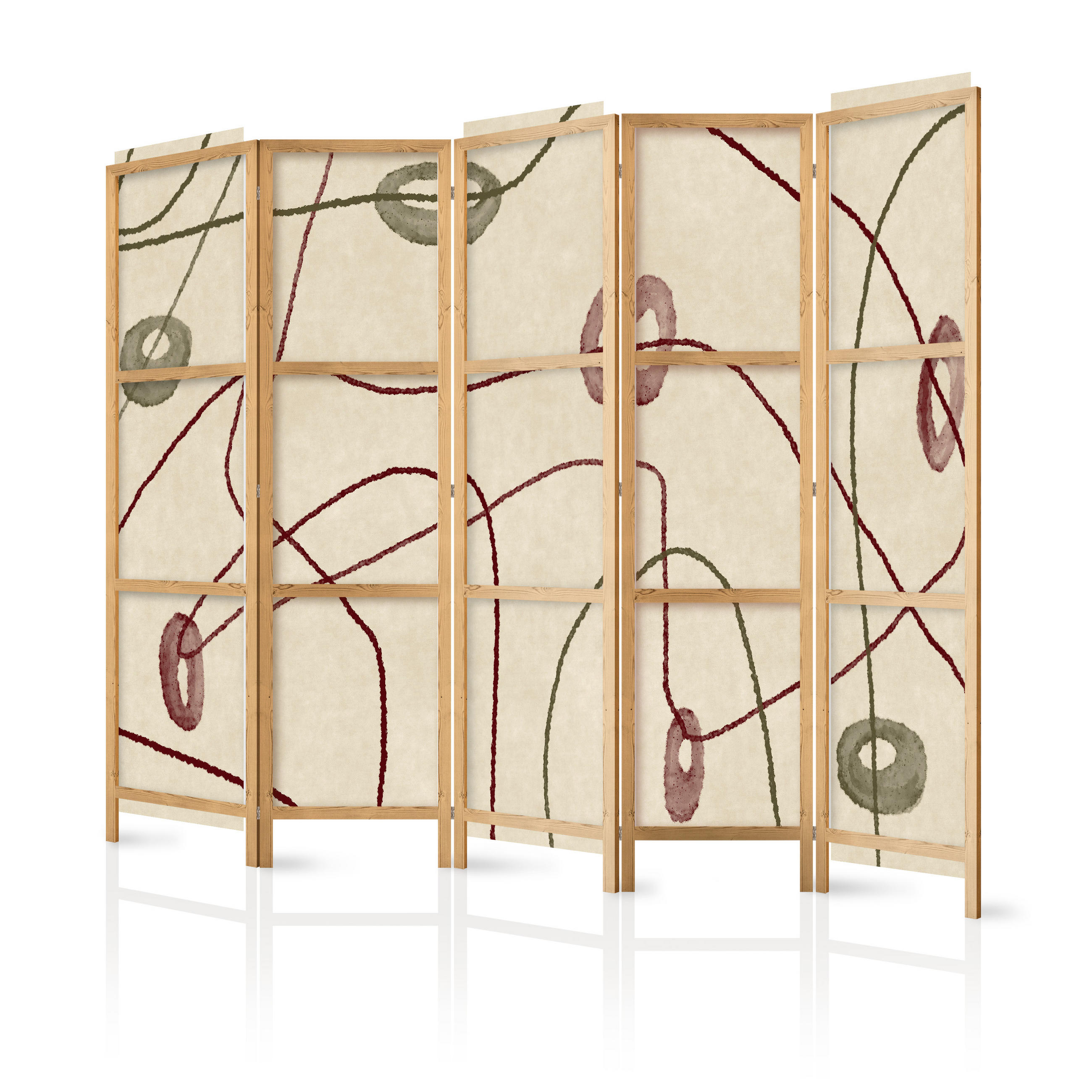 PARAVENT Japanischer 5-tlg 225x172 cm Retro Abstraktion - Beige, Holz/Textil (225/172/3cm) - Muralo