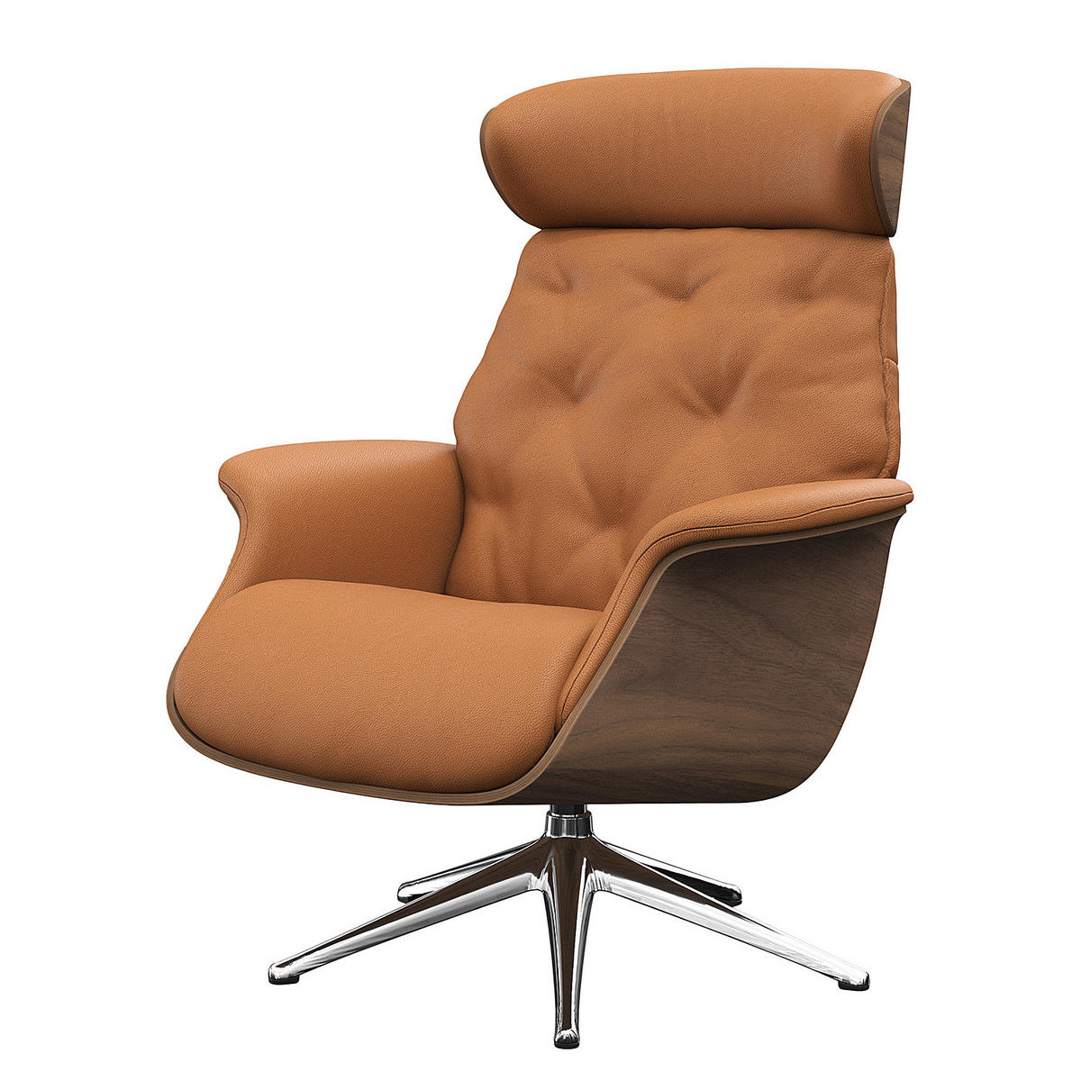 RELAXSESSEL - Echtleder - Chromfarben/Cognac, Leder/Metall (83/110/83cm) - home24