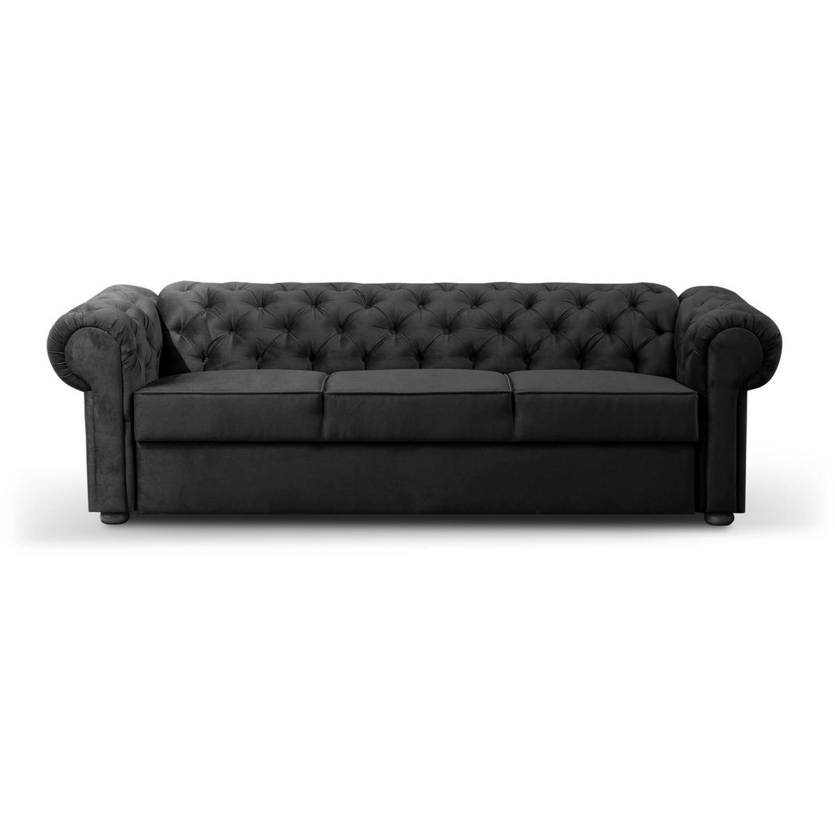 SCHLAFSOFA Chester 3-Sitzer, im Chesterfield-Stil, Schwarz - Wengefarben/Schwarz, Textil (252/82/92cm) - Beautysofa