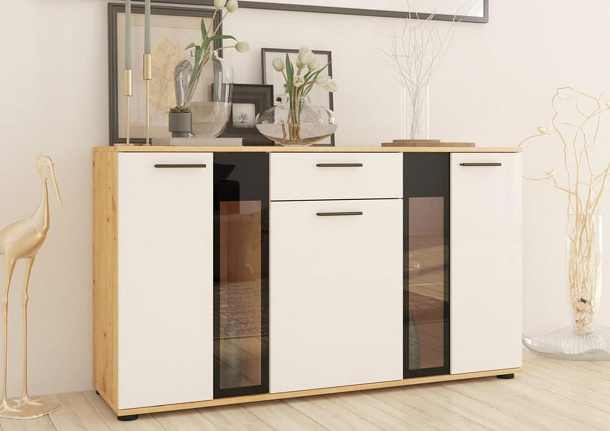 SIDEBOARD CERES LED - Weiß/Eiche Artisan, Holzwerkstoff (140/80/40cm) - Meblini