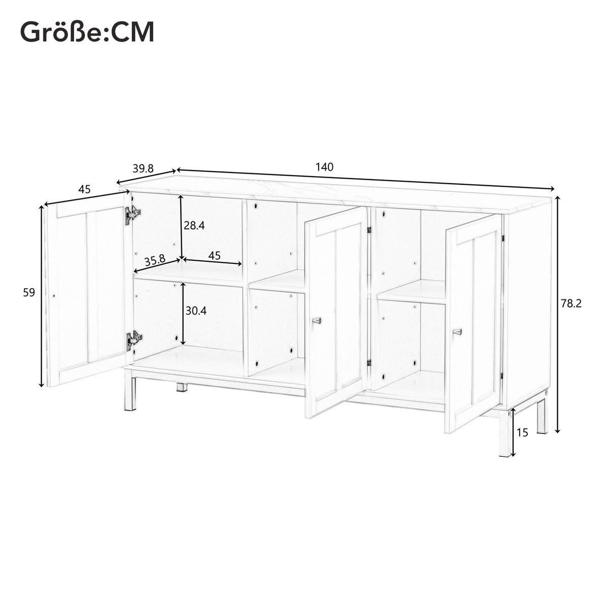SIDEBOARD 120 cm in Weiß Kommode mit 3 Designtüren & verstellbaren Fächern - Weiß, Holzwerkstoff (140/80/39.8cm) - Urban Meuble