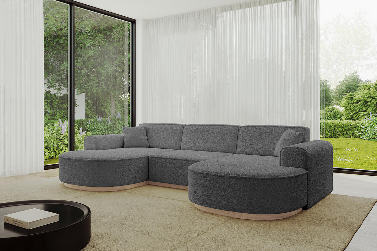 WOHNLANDSCHAFT MARI-U1-v1 - 303x171x83 cm Grau Bouclé - Grau, Holzwerkstoff/Textil (303/83/171cm) - ALTDECOR