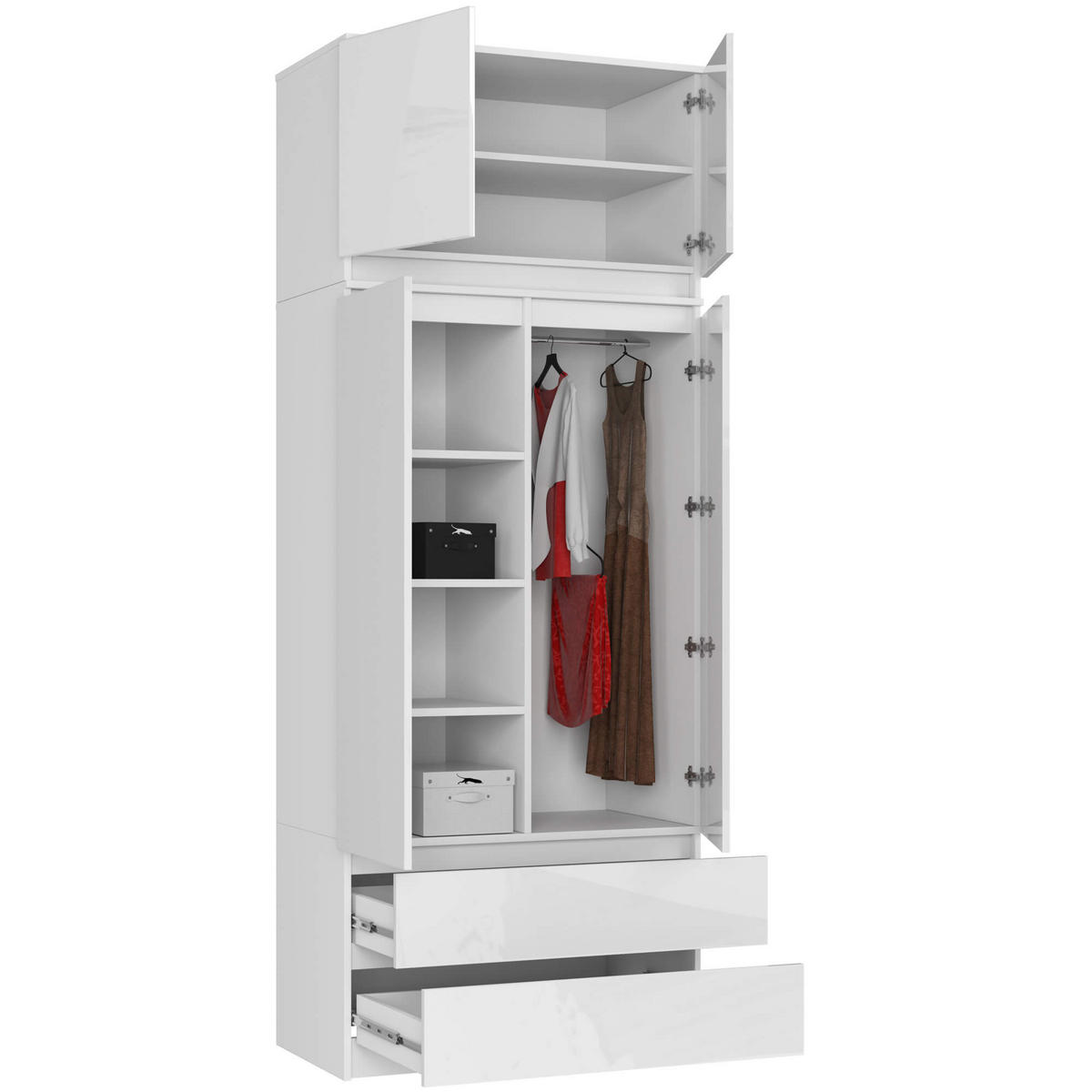 KLEIDERSCHRANK Weiß, Weißglanz 90x51x234 cm - Weiß Hochglanz/Weiß, Holzwerkstoff (90/234/51cm) - Akord