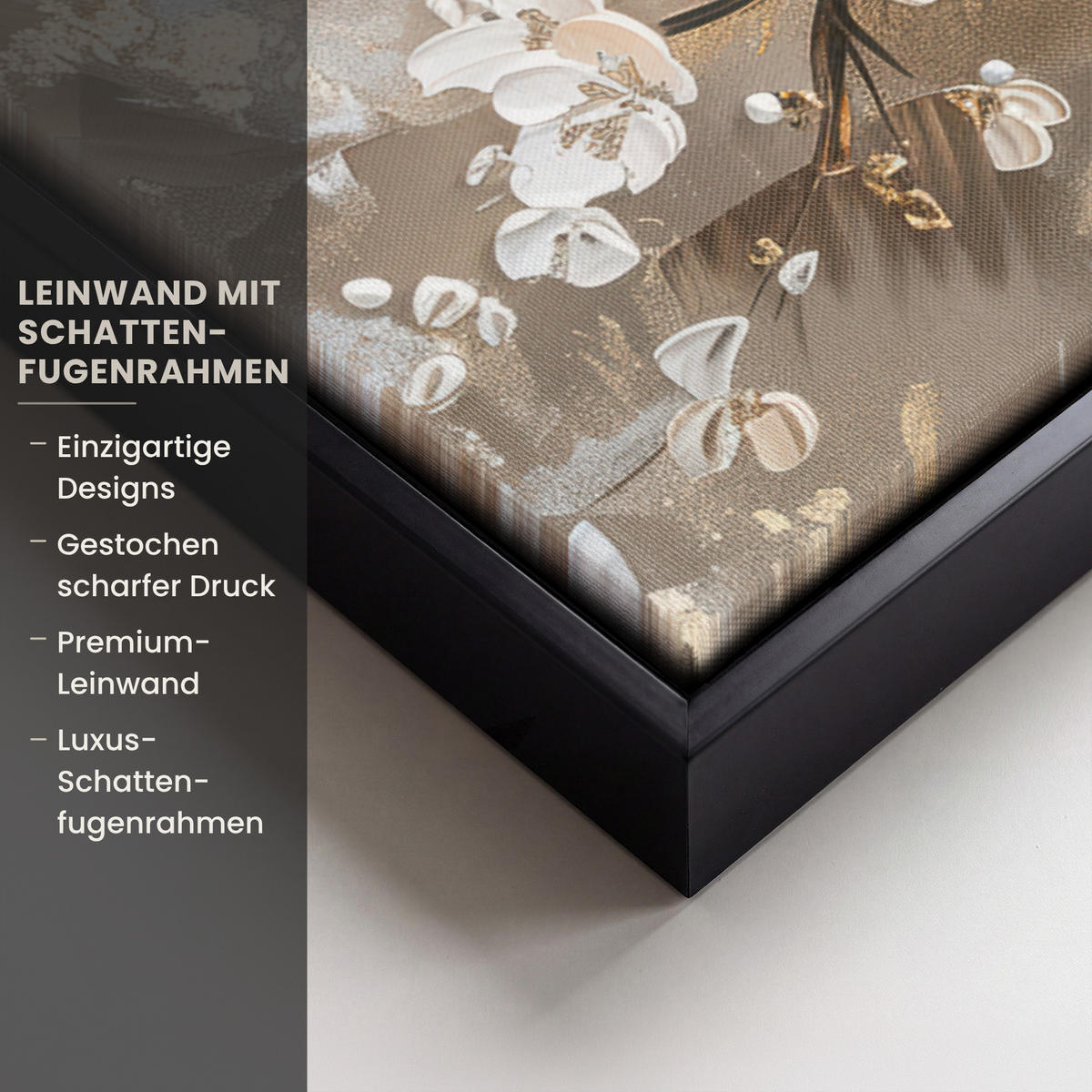 LEINWAND Bilder mit Rahmen - Blumen - Weiß - Gold - Beige - Luxus - 80x60 - Greige, Textil (80/60cm) - MuchoWow