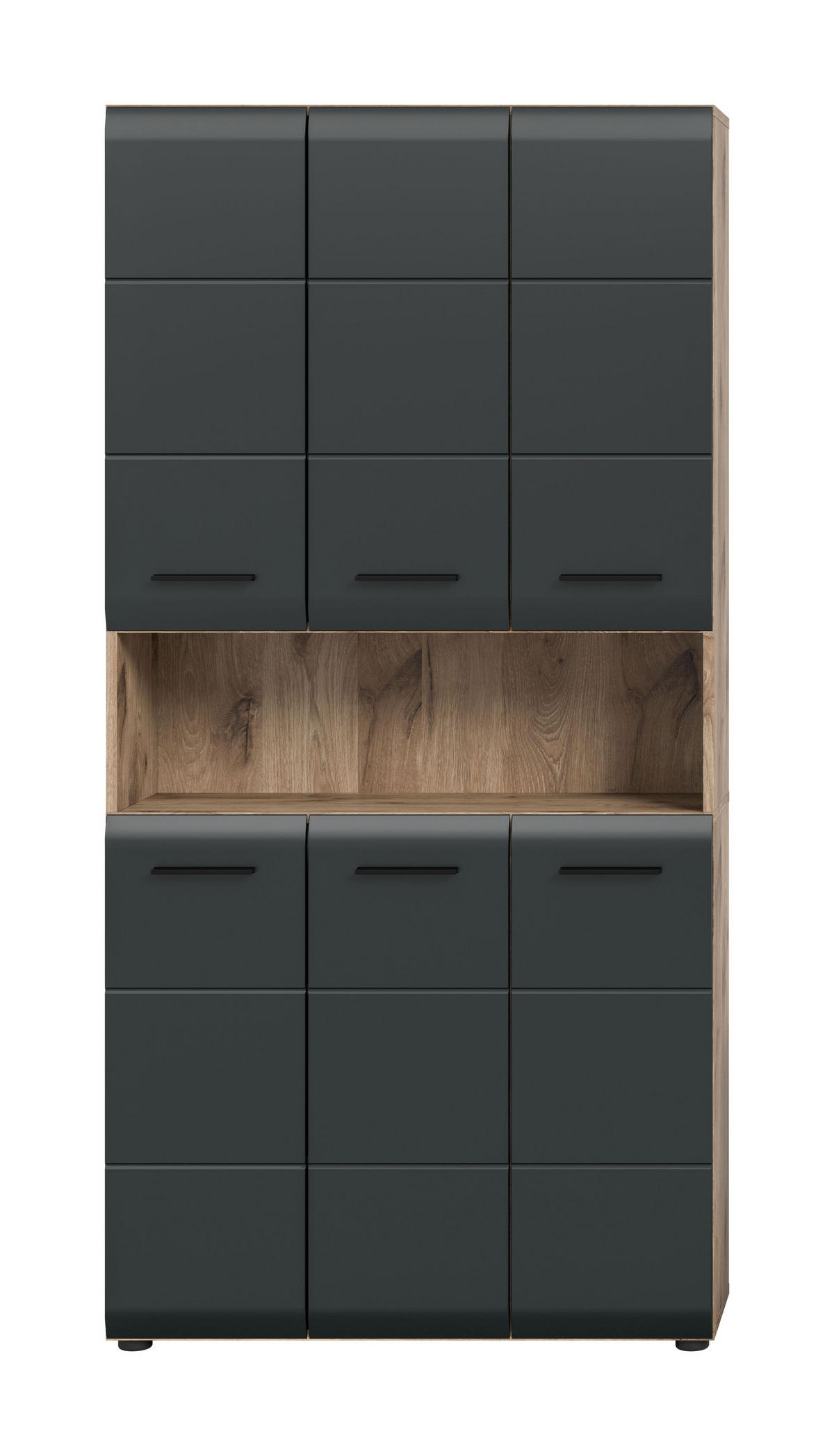 MEHRZWECKSCHRANK ICE (B/H/T: ca. 90/185/30 cm) in Nox Oak Nachbildung/schwarz matt - Eichefarben, Holzwerkstoff (90/185/30cm)