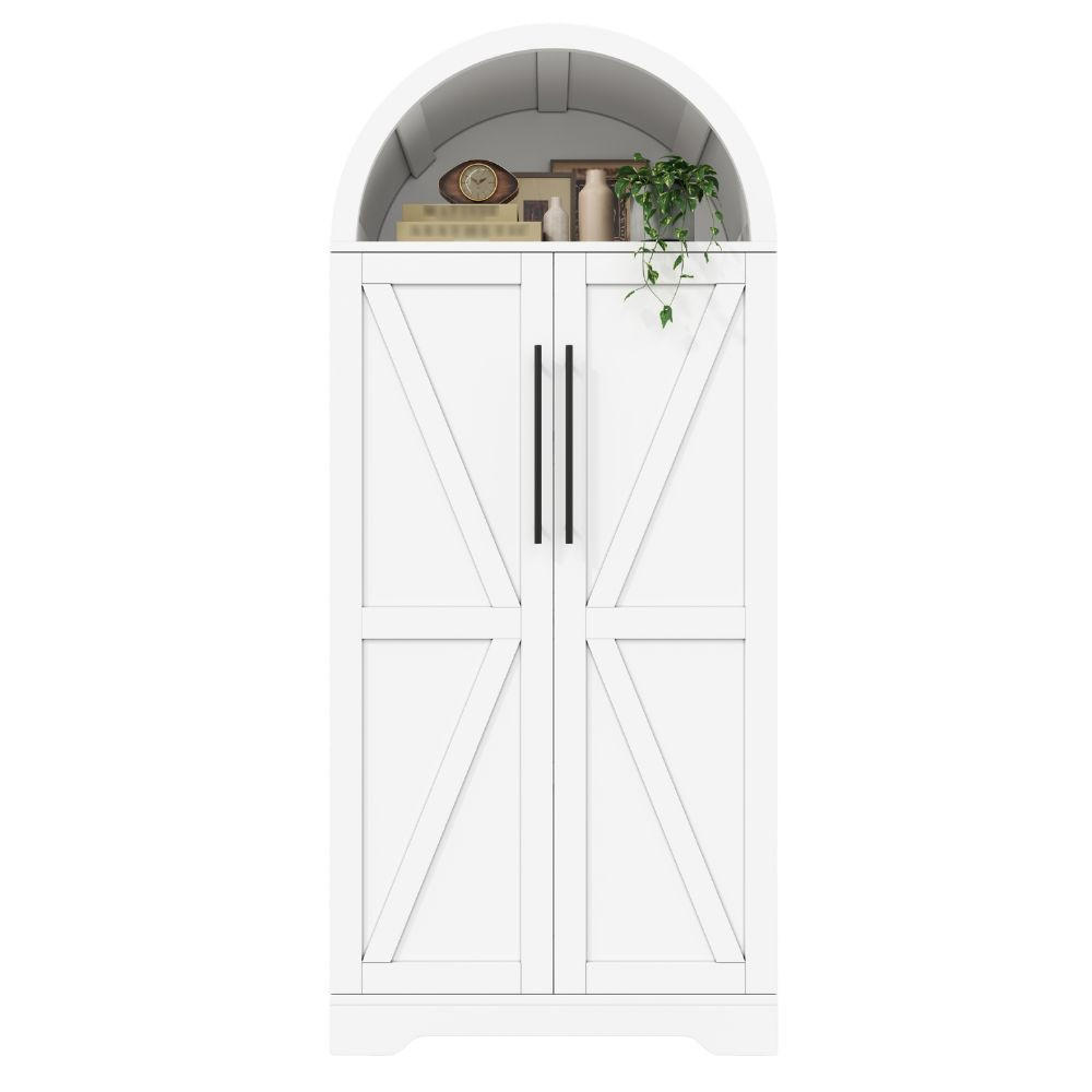 HIGHBOARD Bogenschrank Weiß 165x70x40cm mit Türablagen & offenem Fach Landhausstil - Weiß, Holzwerkstoff (70/165/40cm) - Urban Meuble