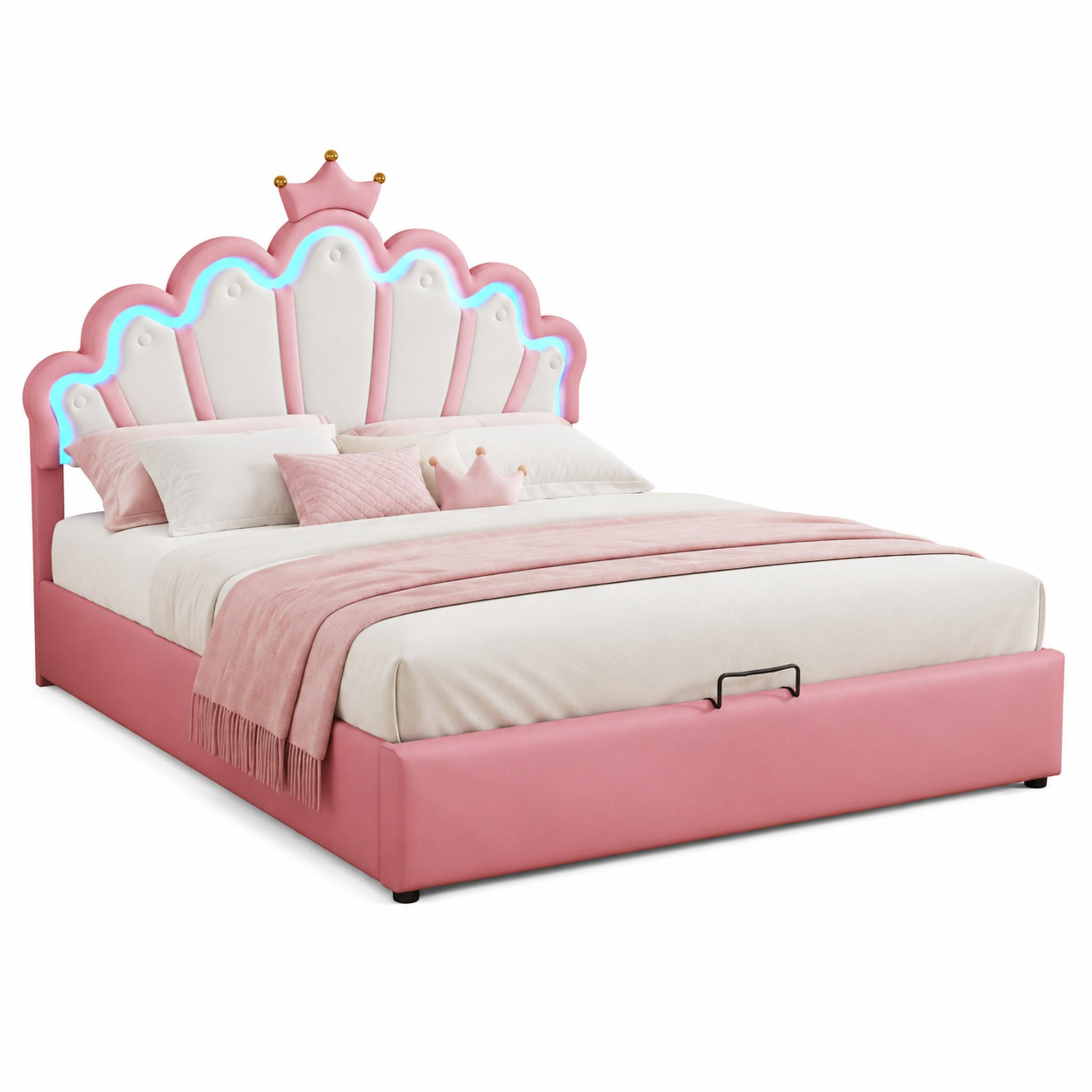POLSTERBETT mit LED und Stauraum 140x200 cm Pink - Rosa, Metall (140/200cm) - Meubliv