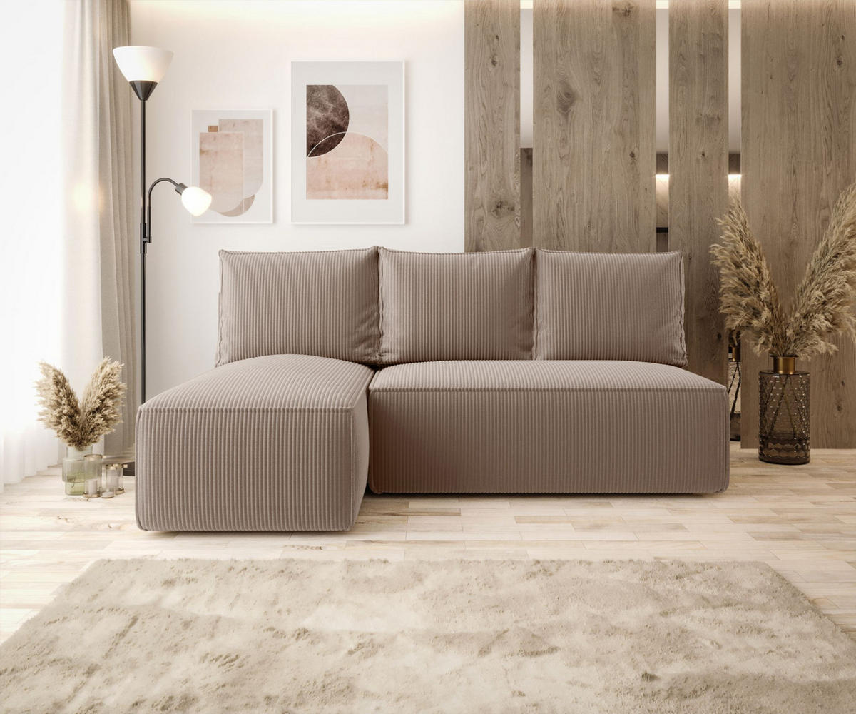 ECKSOFA mit Schlaffunktion SAVIO MINI Poso 02 Links - Cappuccino, Textil (200/140cm) - Bedante