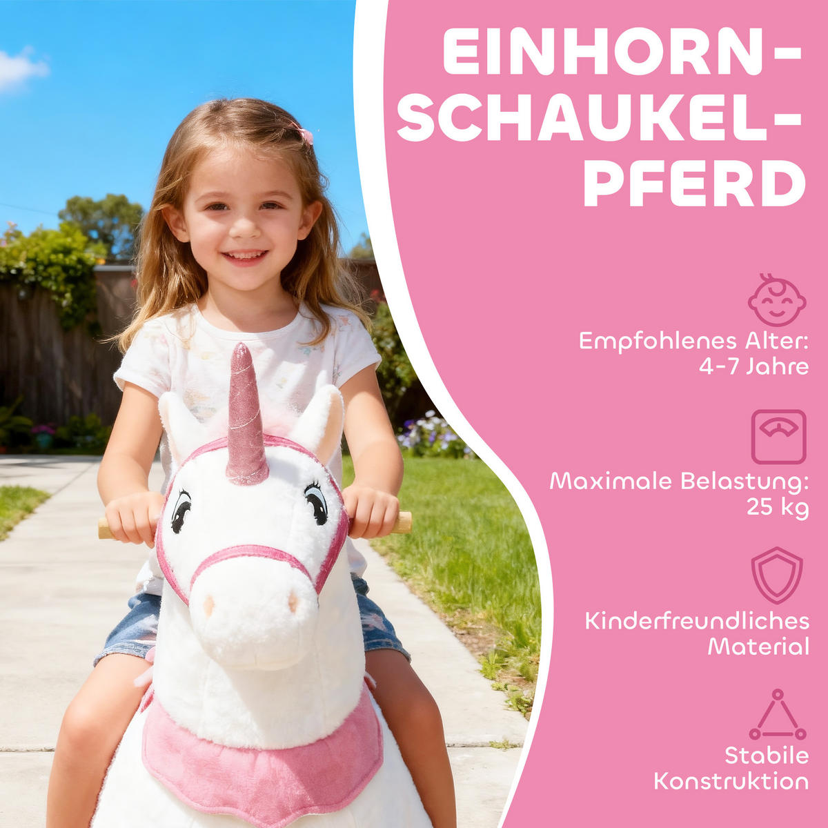 REITPFERD auf Rollen Spielpferd zum Reiten mit Einhorn-Design Weiß - Multicolor, Textil (36/96/96cm) - AIYAPLAY