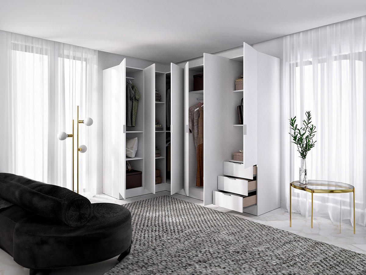KLEIDERSCHRANK - 213 cm x 132 cm - Holz, Platte - Weiß LISTOWEL - Weiß, Holz (213/184/132cm) - Vente-Unique