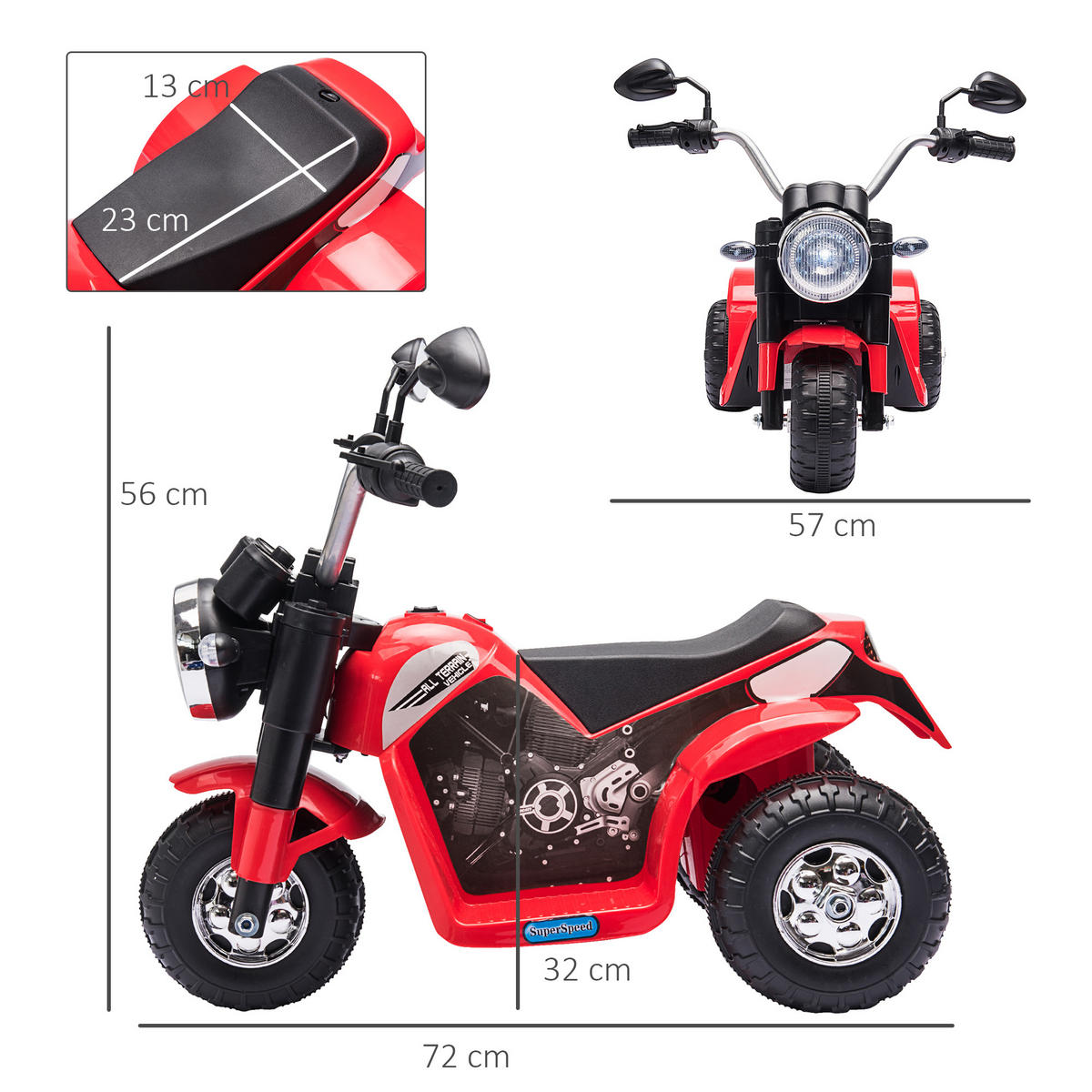 ELEKTRO-MOTORRAD DE-12997 3 Räder Rot/Schwarz - Rot, Kunststoff (72/57/56cm) - ComfortXL