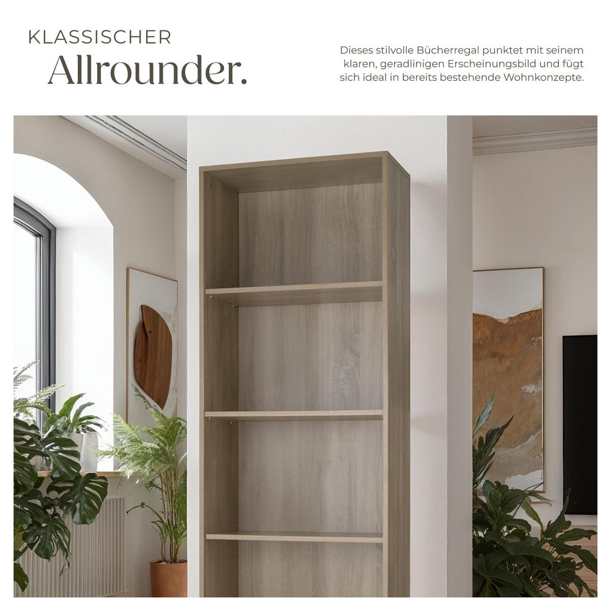 BÜCHERREGAL Lexi,60 x 30 x 190 cm,Holz hell, Eiche Sonoma - Eiche Artisan, Holz (30/190/60cm) - tectake