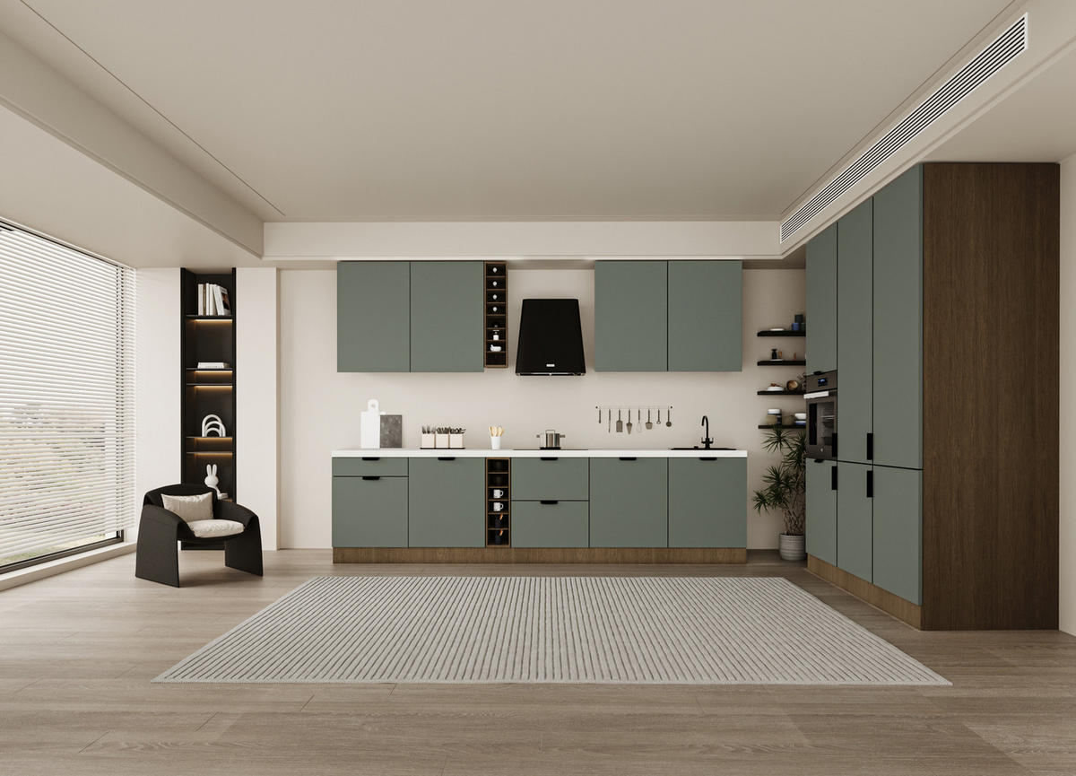 KÜCHENZEILE 315 x 180 cm - Sorento KS14-M315 - in Grün / Dunkle Eiche - Eichefarben/Grün, Holz (495/247/58cm)