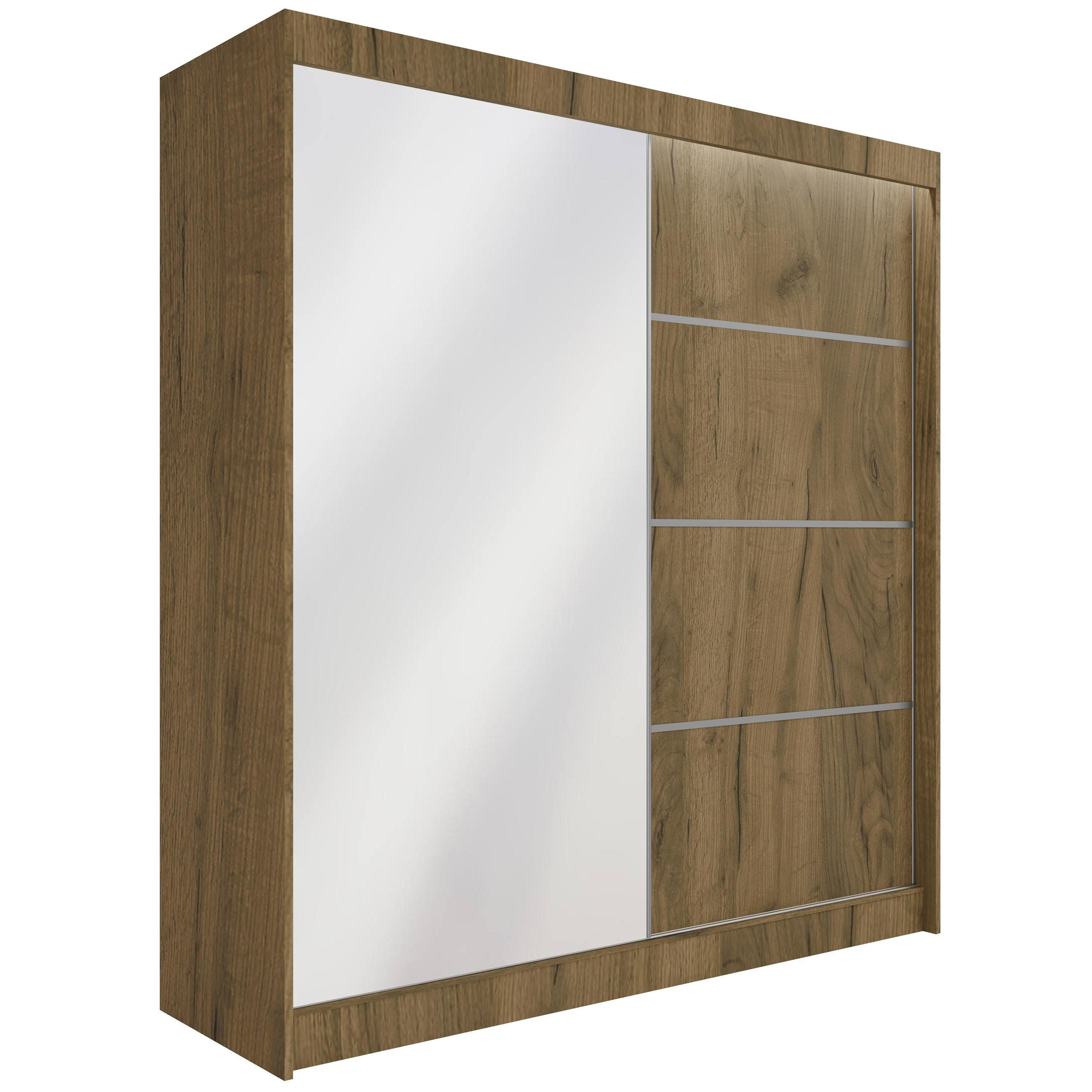 KLEIDERSCHRANK PAOKI mit LED - 200 cm - Braun - Braun, Holzwerkstoff (200/215/61cm) - ALTDECOR