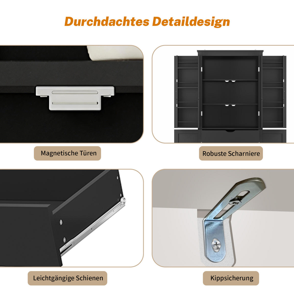 ANRICHTE Küchenschrank 75/40/182 cm aus MDF mit vielseitigem Stauraum Schwarz - Schwarz, Holzwerkstoff (75/180/40cm) - Modenvie