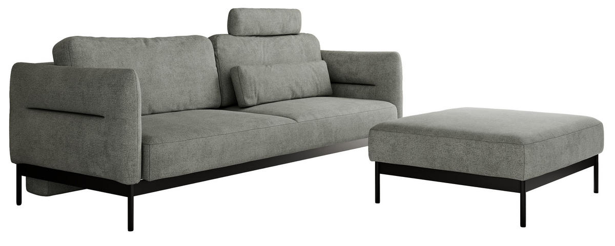 SCHLAFSOFA SALENTO Grau Struktur - Schwarz/Grau, Textil/Metall (221/82/193cm) - MKS