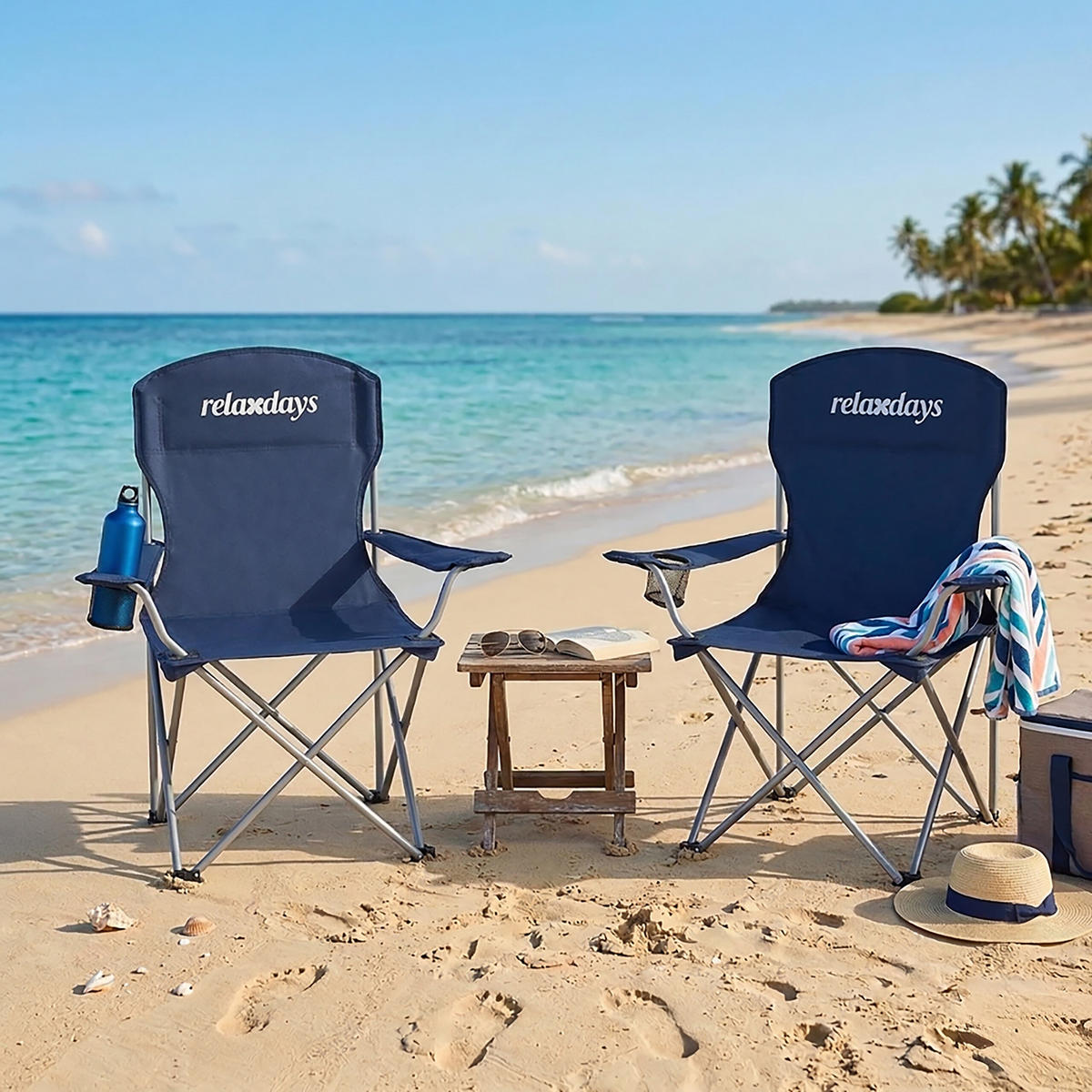 2XSKLÁDACÍ židle - tmavě modrá, kov/textil (81/97/54cm) - Relaxdays