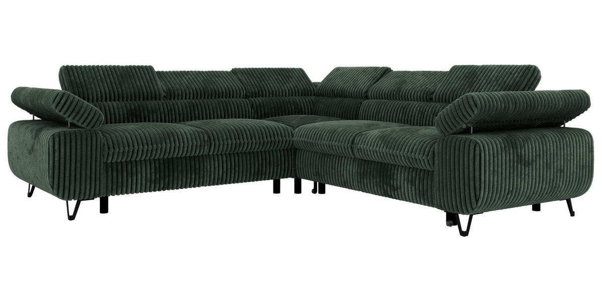 ECKSOFA QUADRO L - Dunkelgrün Cord - Links Seite - Dunkelgrün/Schwarz, Textil/Metall (269/269cm) - MKS